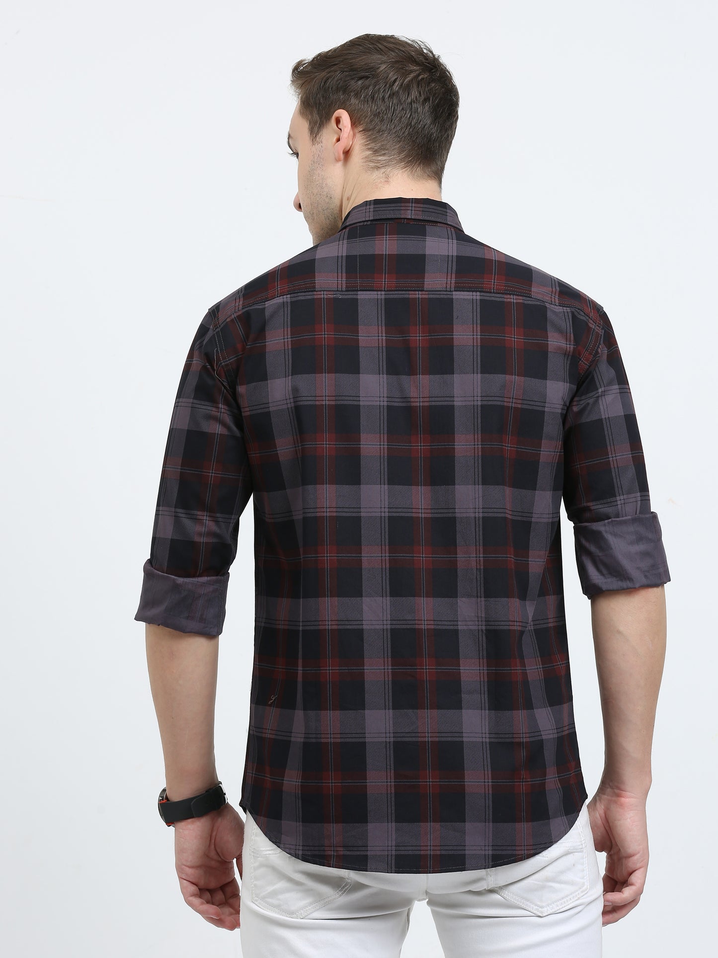 Men's Tartan checkered Grey Cotton Blend Regular Fit Shirt