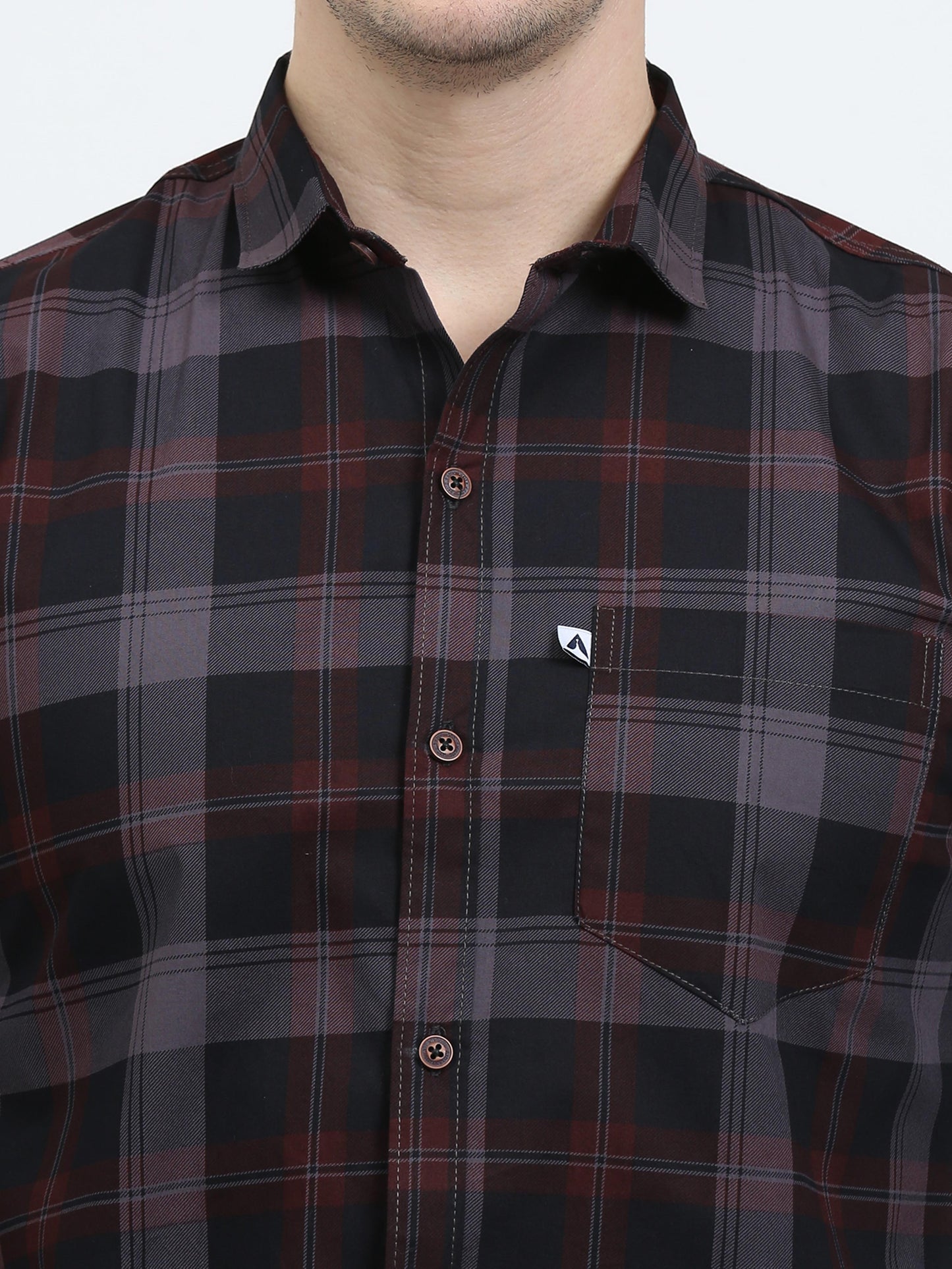 Men's Tartan checkered Grey Cotton Blend Regular Fit Shirt