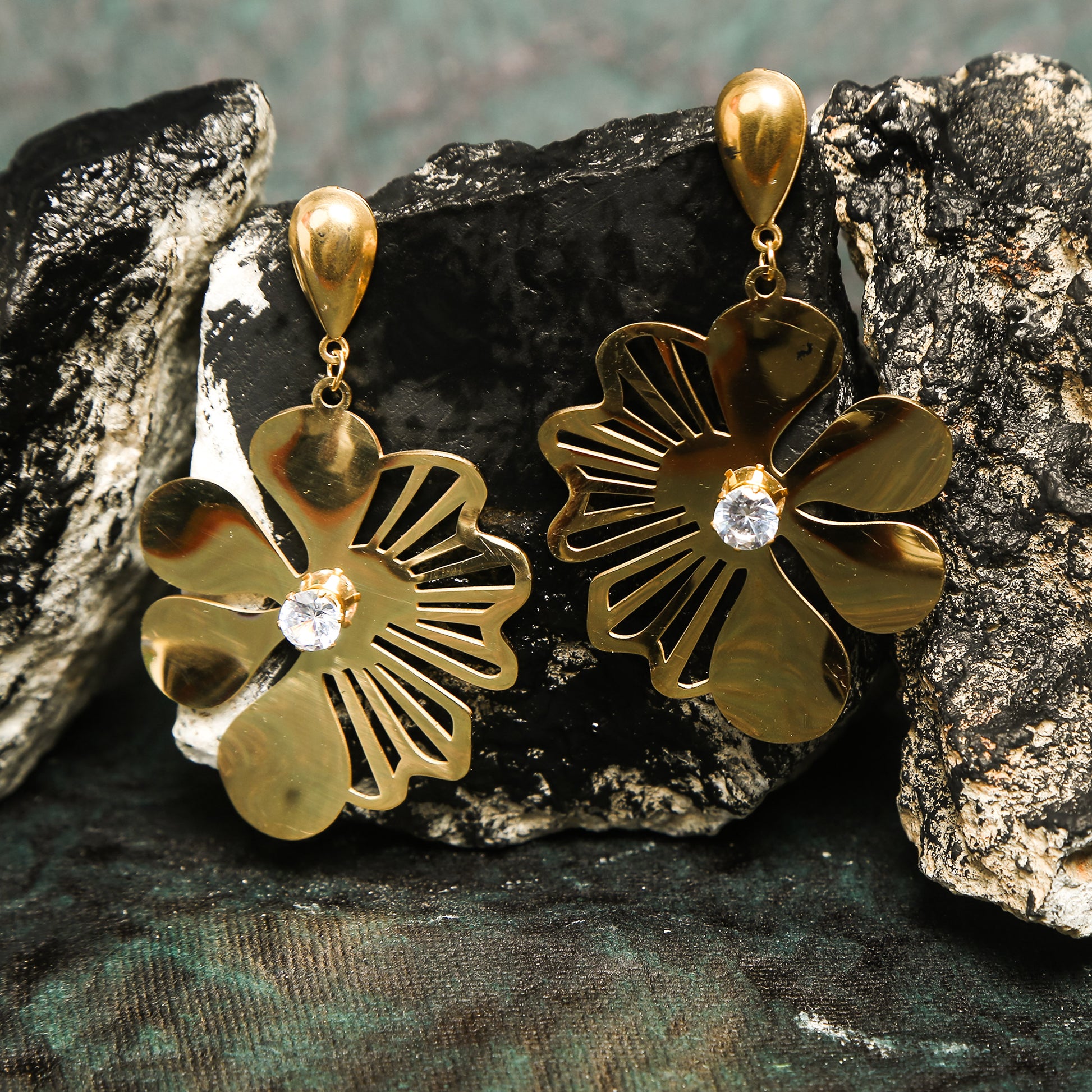 floral drop earrings with cut-out petal design
