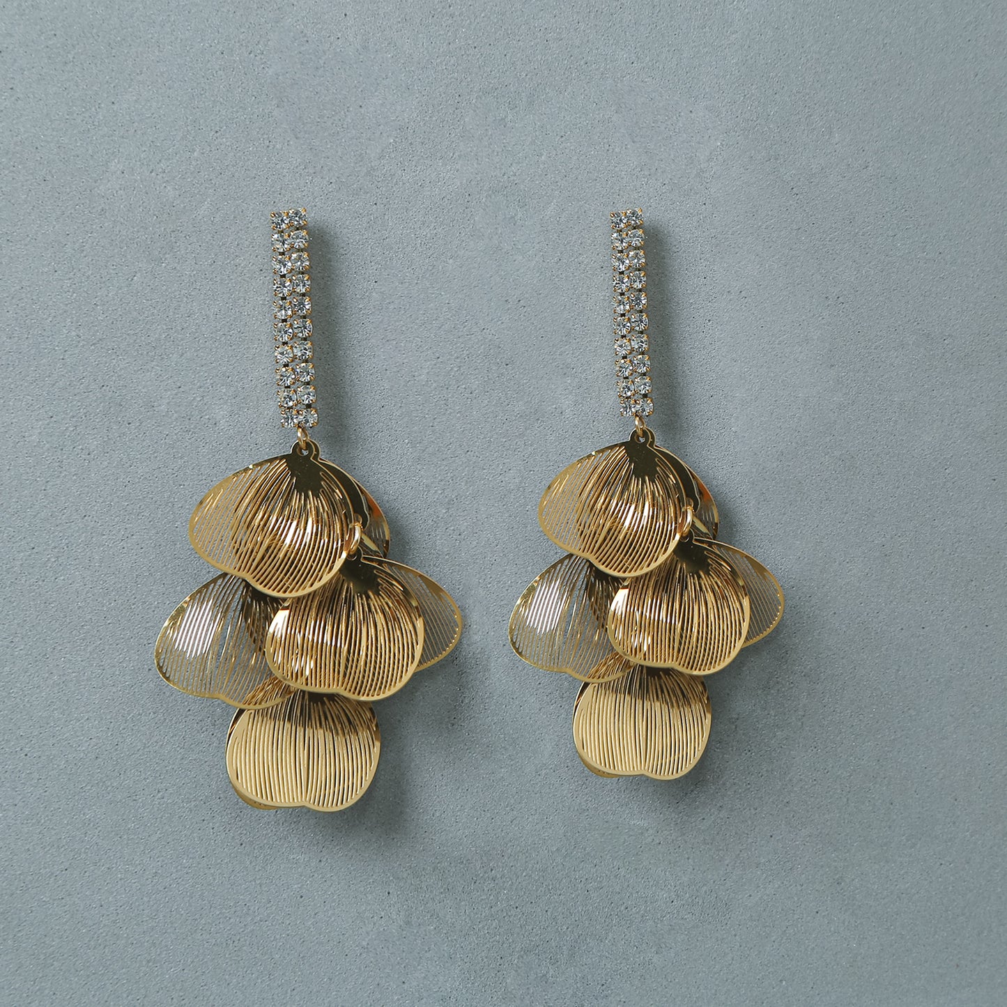 Anti-Tarnish Gold Petal Layered Dangle Earrings for women