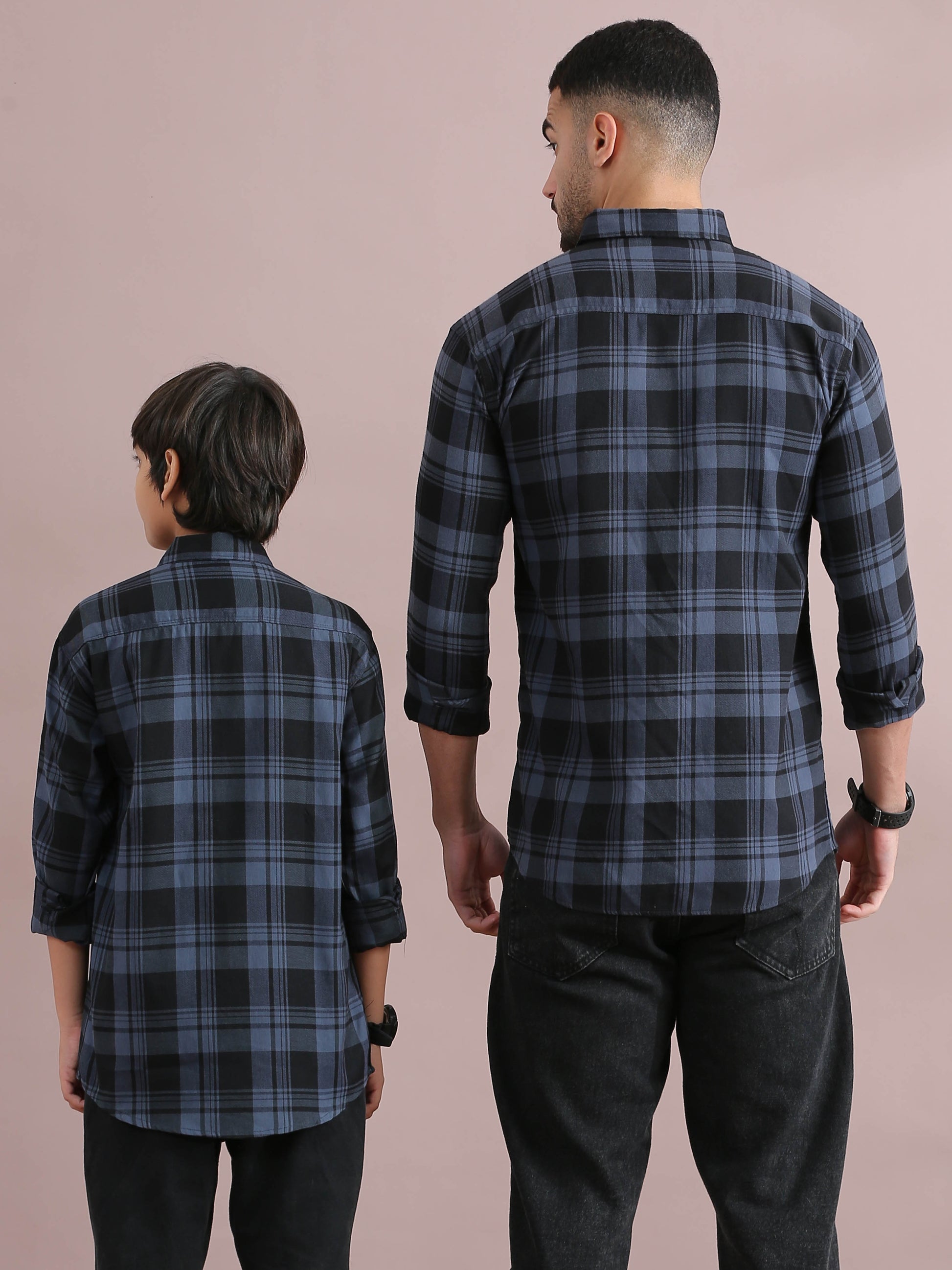 Wanted Grey Checked Dad And Son Shirts Combo