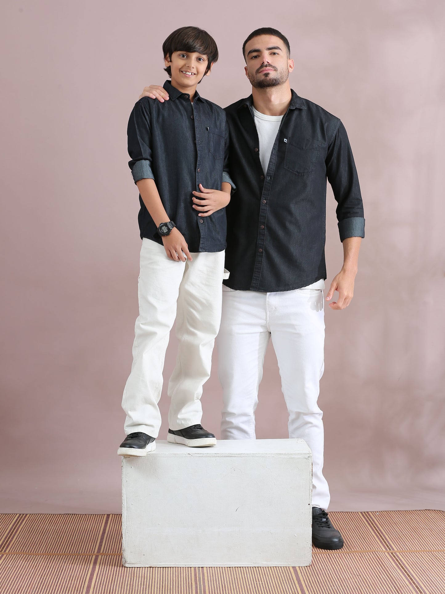  Denim Single Pocket Dad And Son Same Shirt 