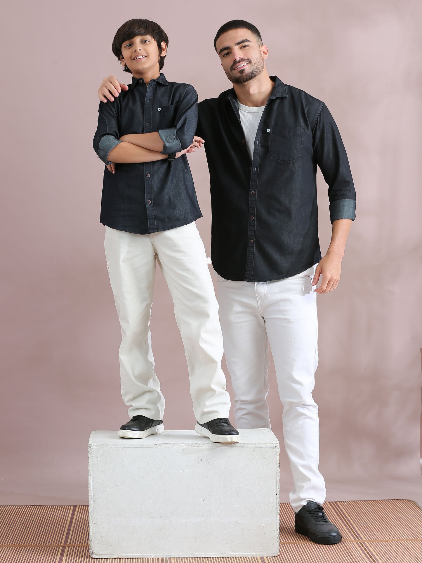  Denim Single Pocket Dad And Son Same Shirt 