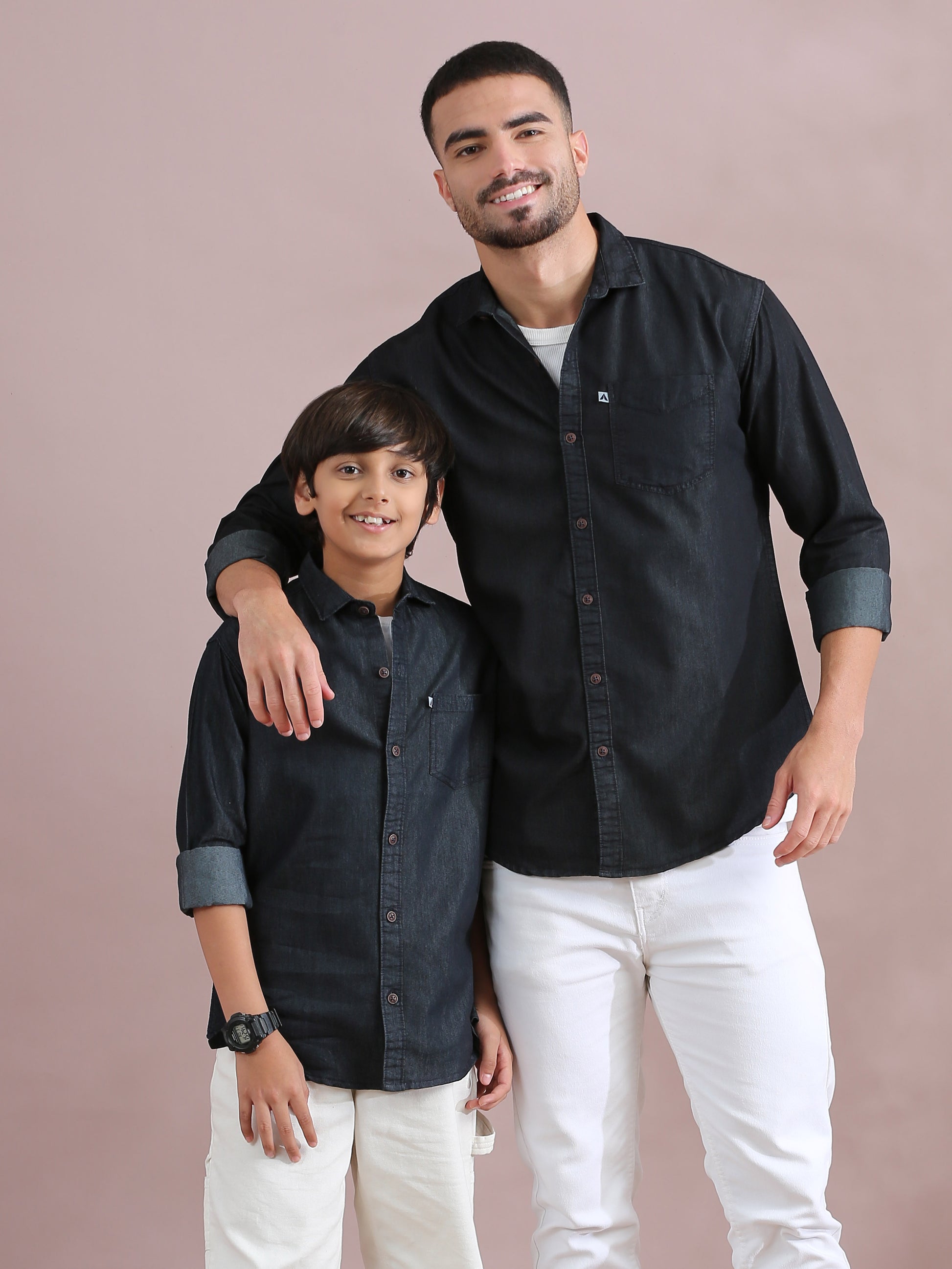  Denim Single Pocket Dad And Son Same Shirt 