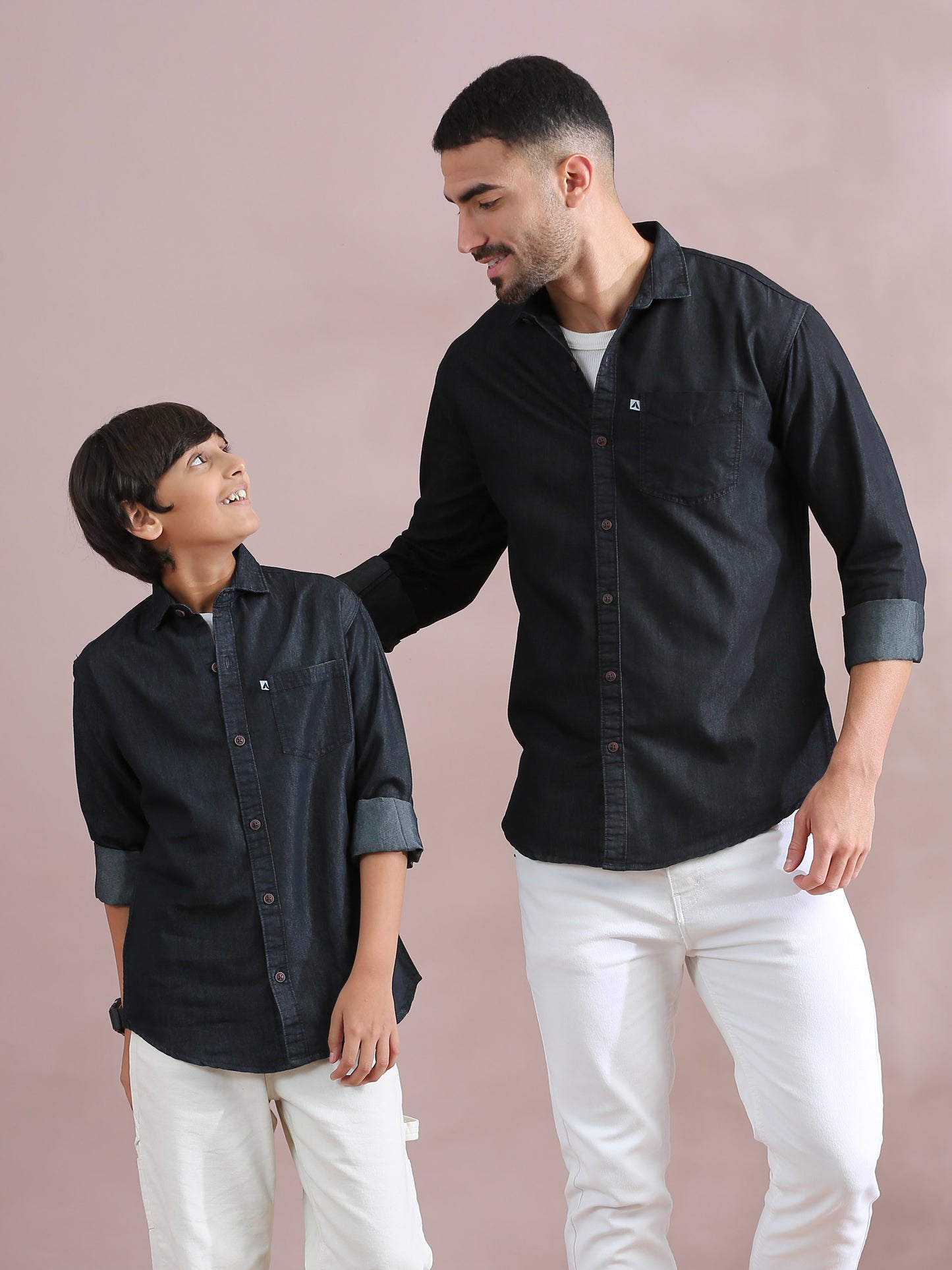  Denim Single Pocket Dad And Son Same Shirt 