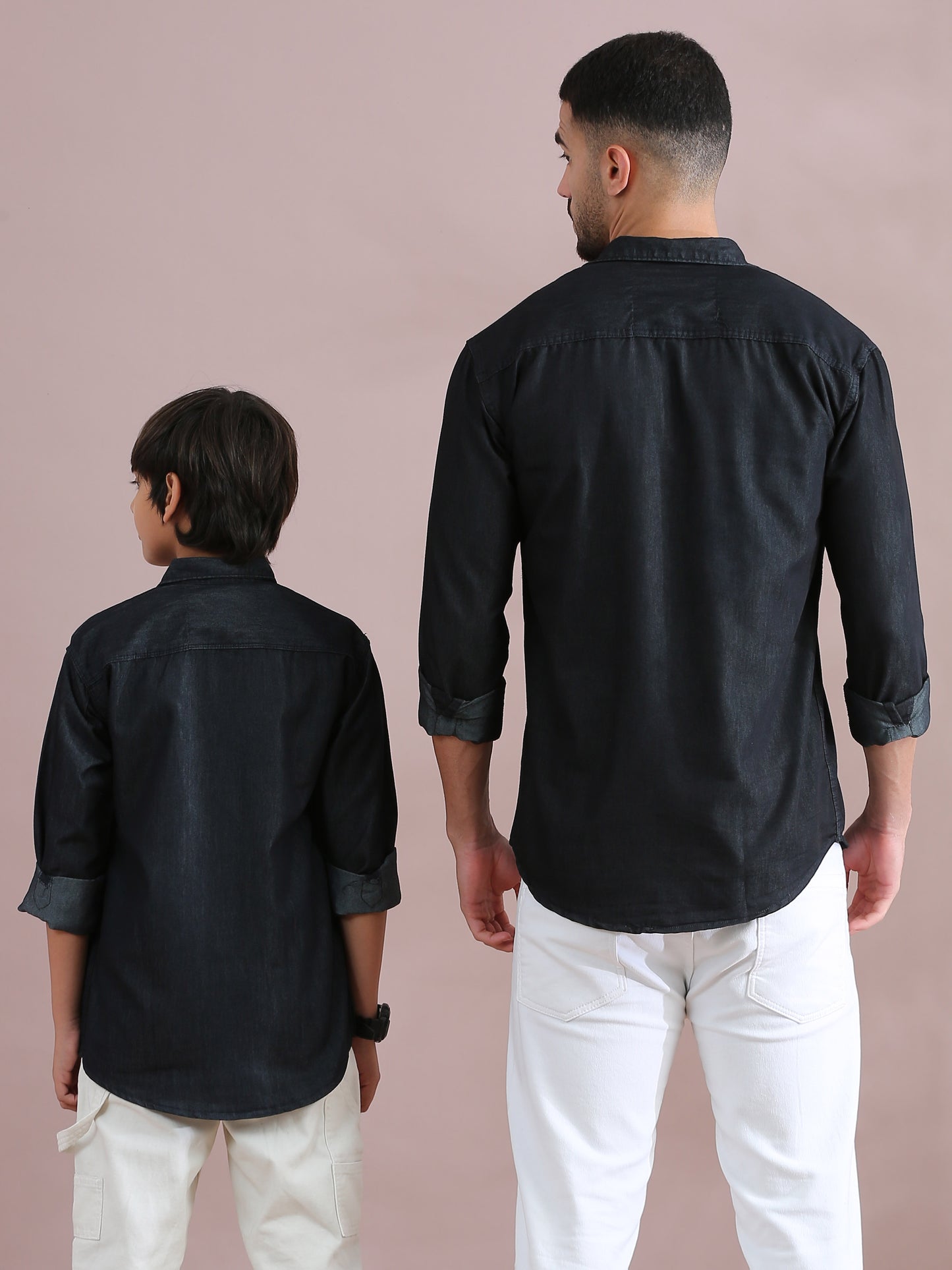  Denim Single Pocket Dad And Son Same Shirt 