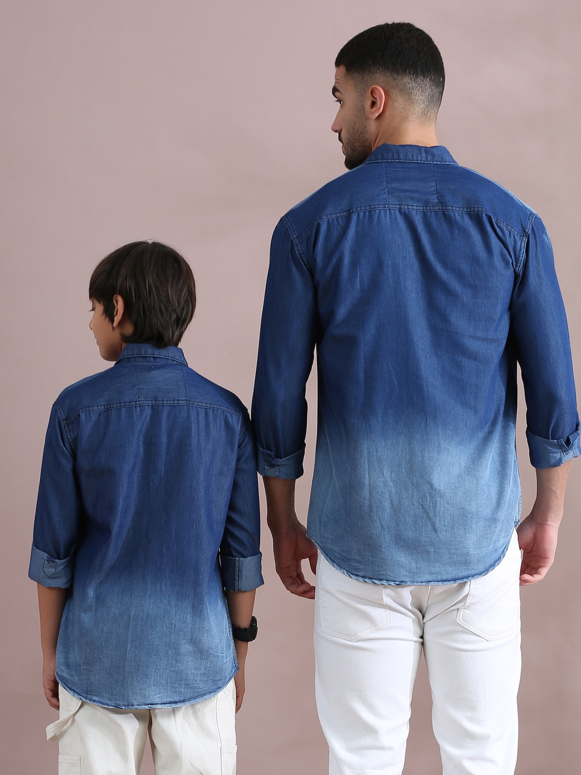  Double Pocket Collor Denim Dad And Son Shirts 