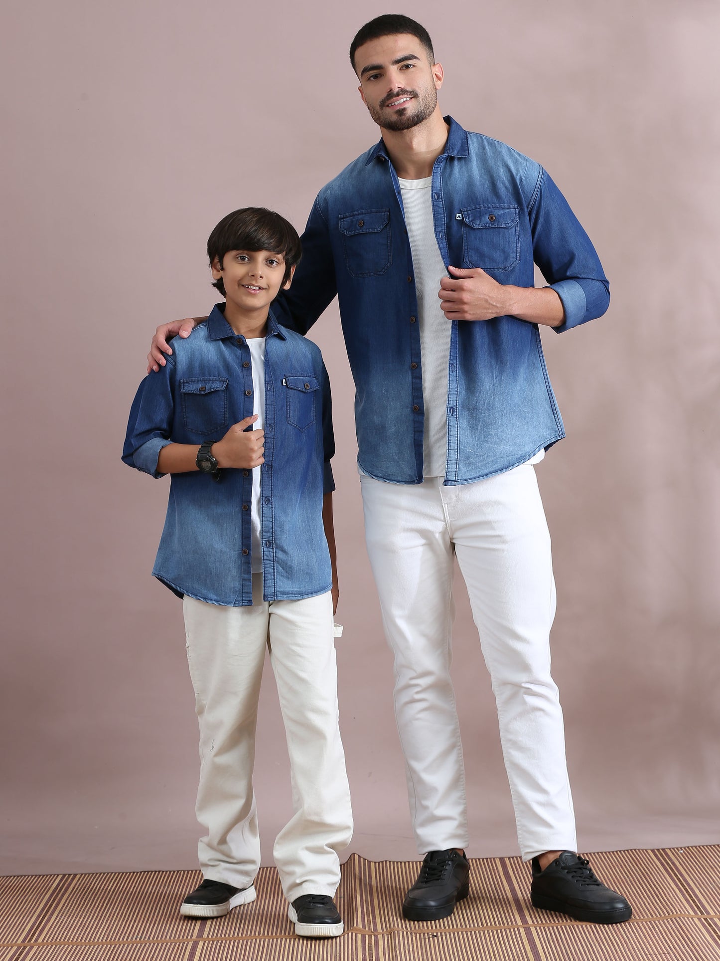  Double Pocket Collor Denim Dad And Son Shirts 