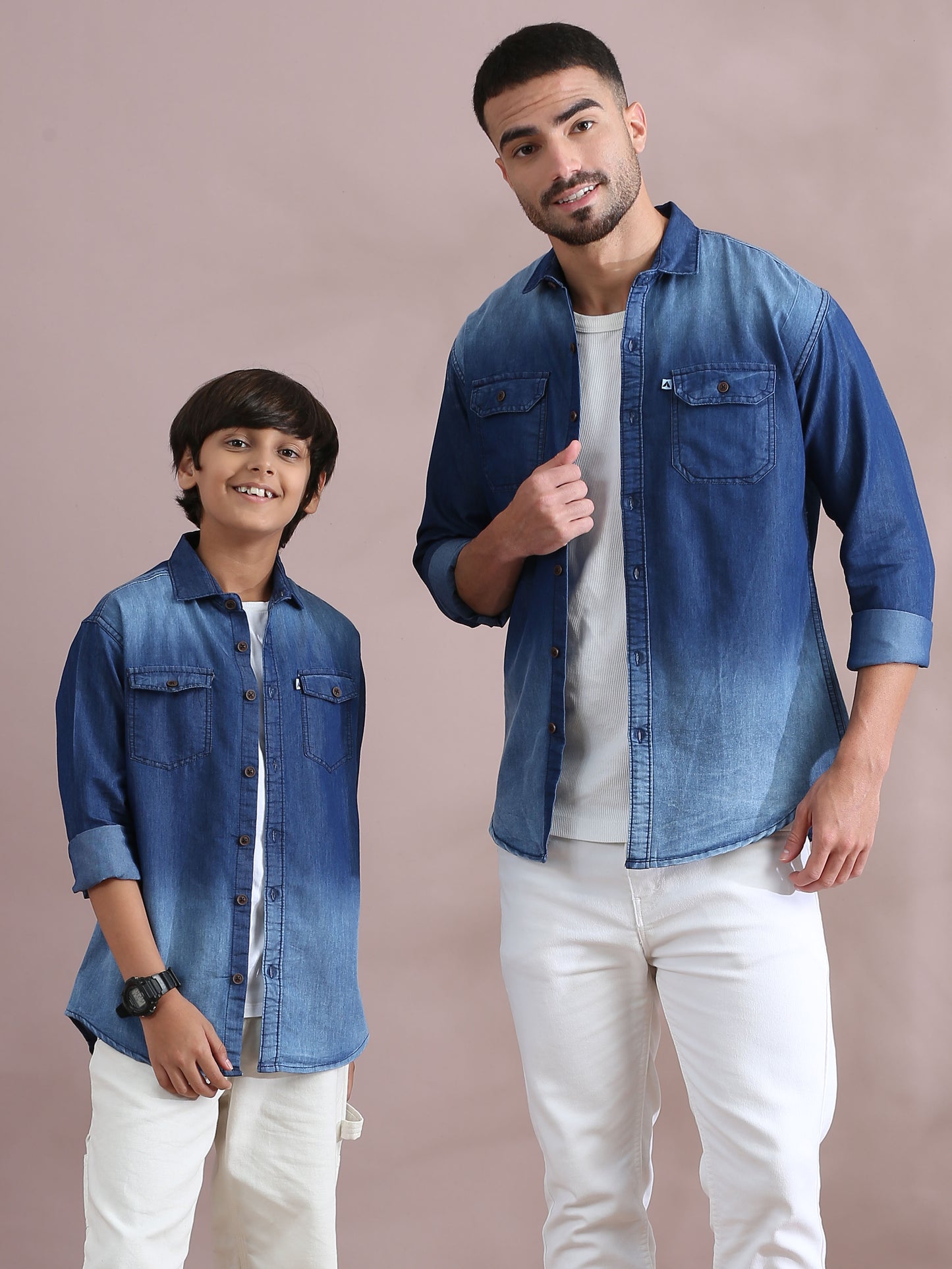  Double Pocket Collor Denim Dad And Son Shirts 
