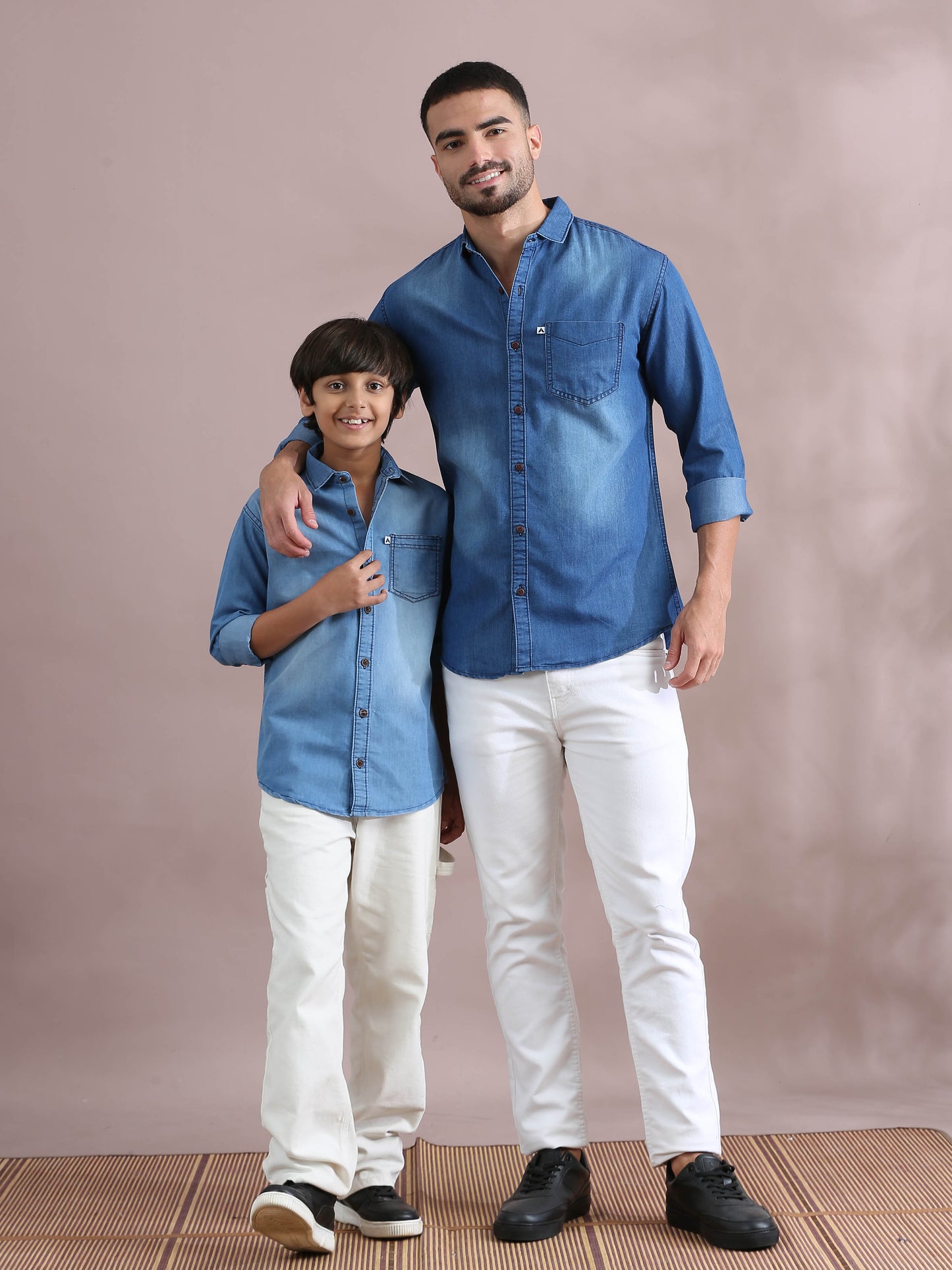 single pocket Denim Light Blue Cool Father Son Shirts 