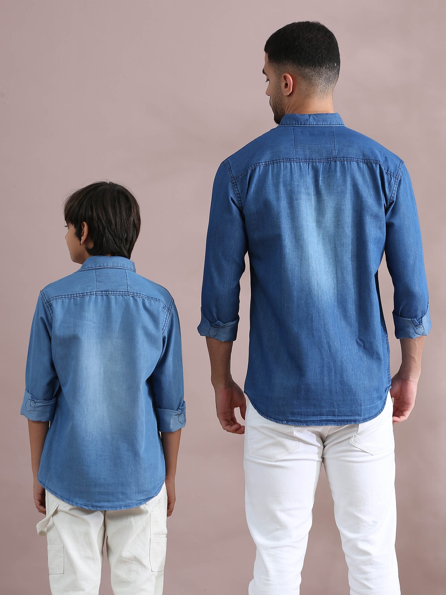 single pocket Denim Light Blue Cool Father Son Shirts 