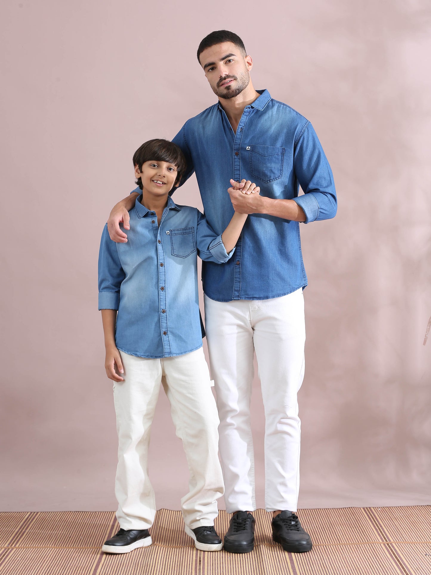single pocket Denim Light Blue Cool Father Son Shirts 
