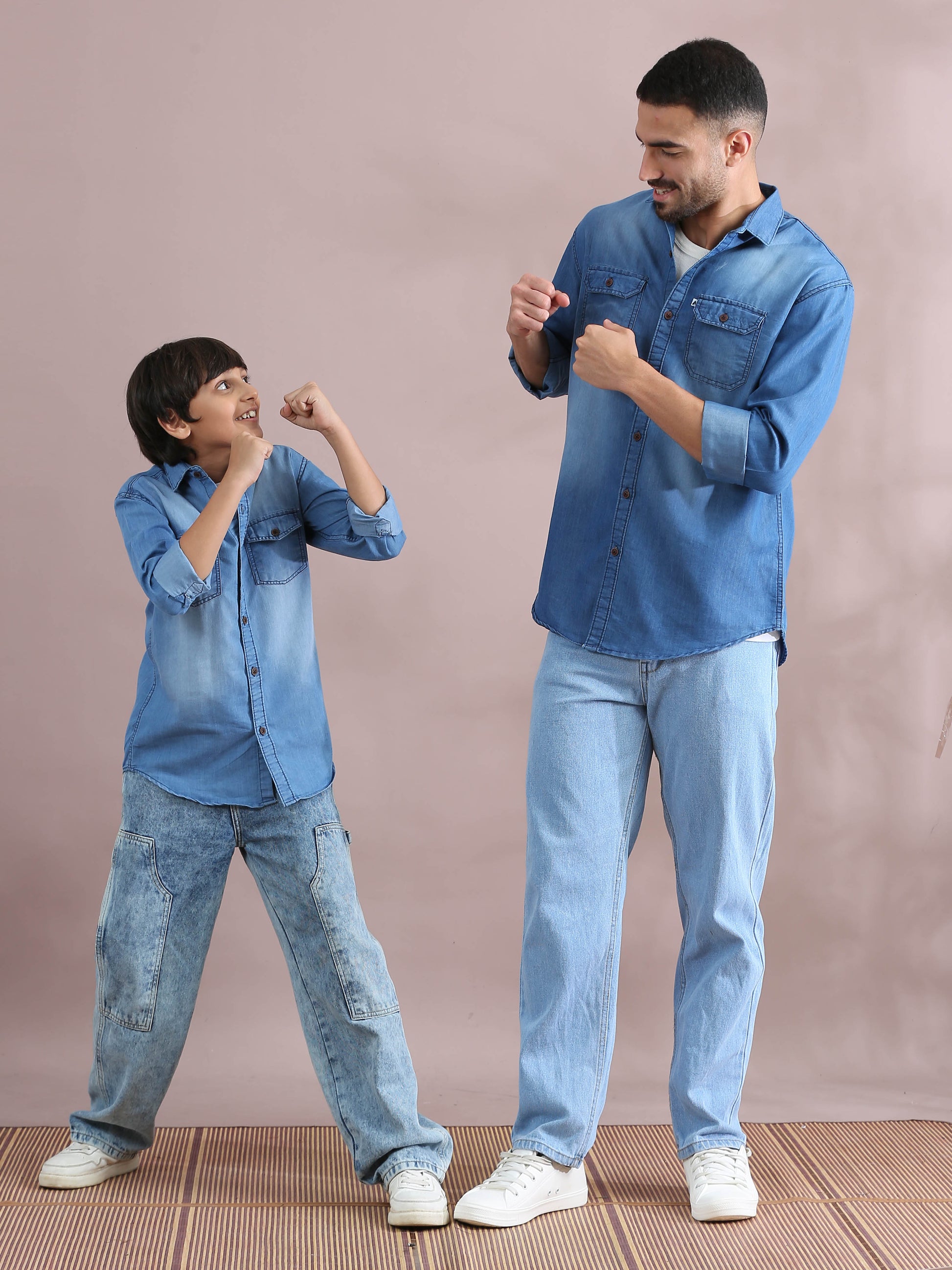  Double Pocket Father And Son Matching Collared Shirts
