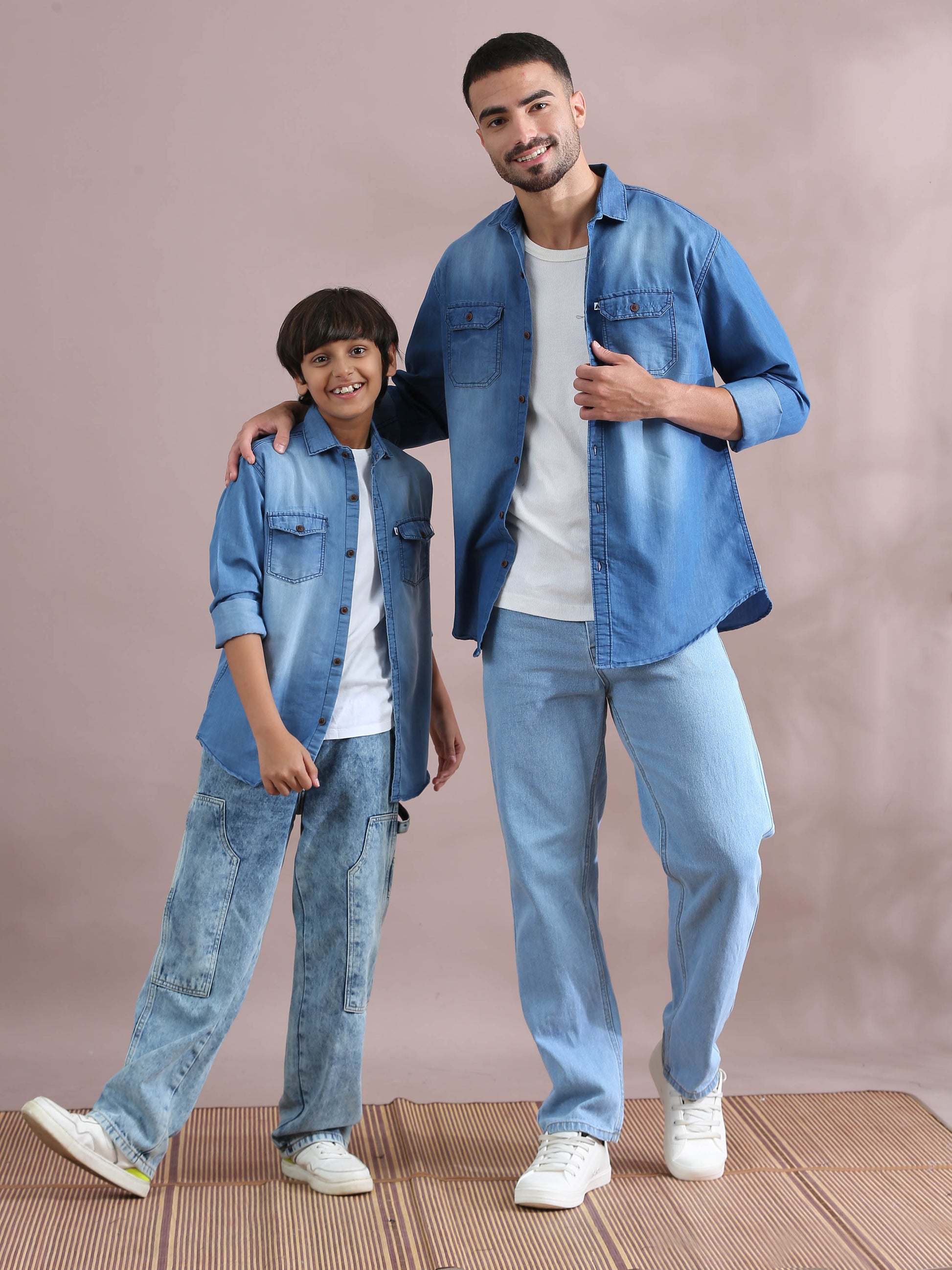  Double Pocket Father And Son Matching Collared Shirts