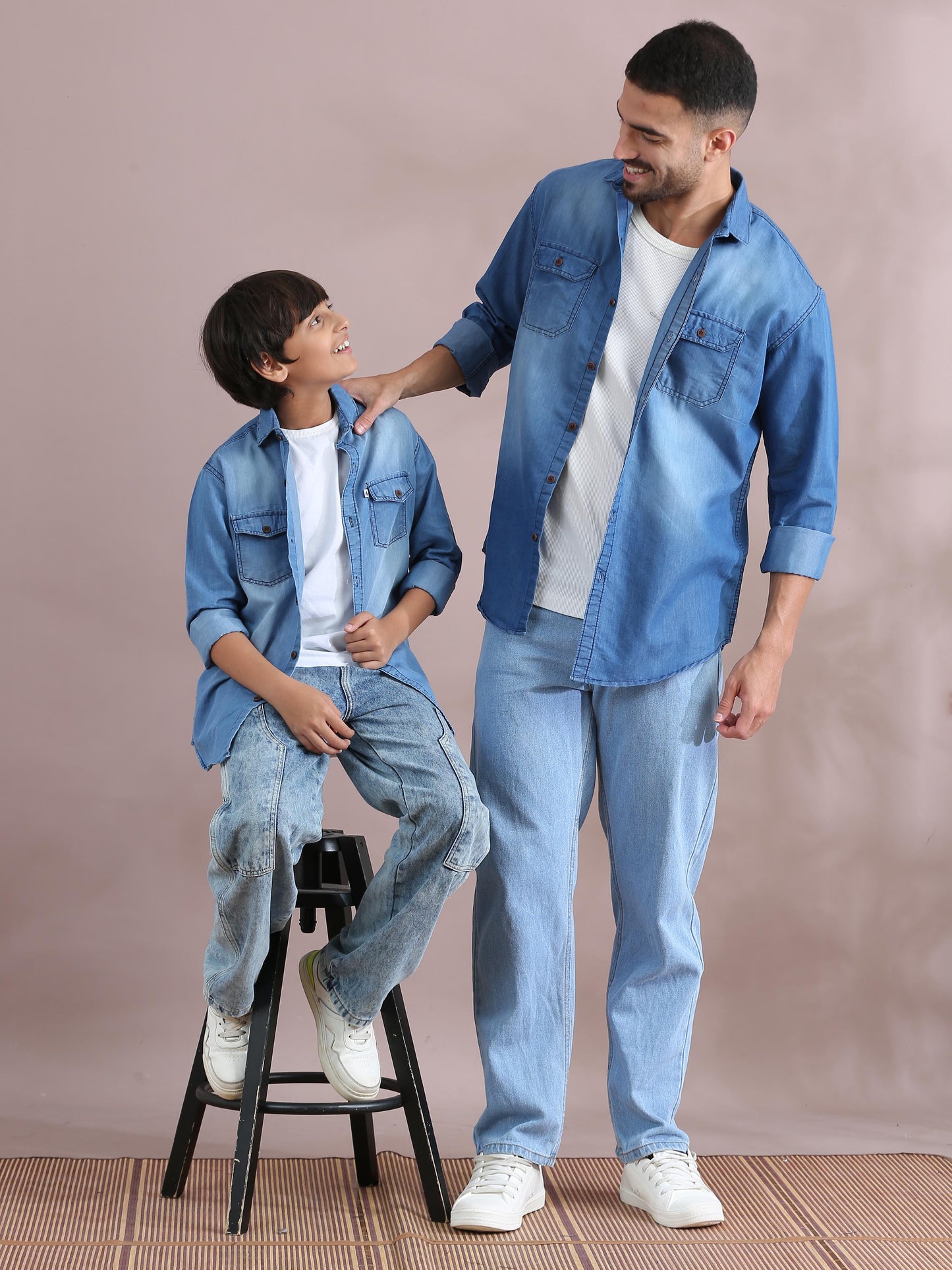  Double Pocket Father And Son Matching Collared Shirts