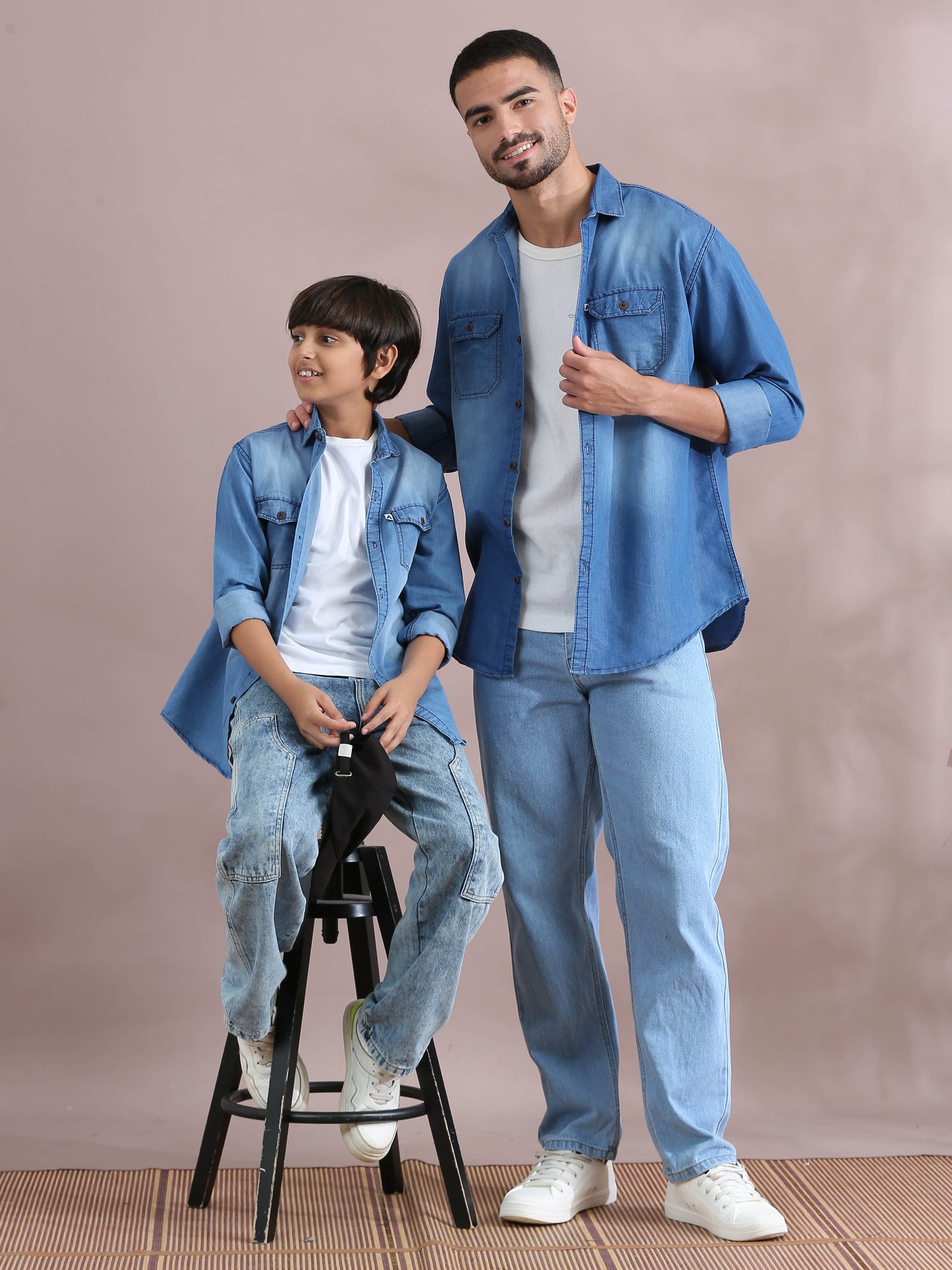  Double Pocket Father And Son Matching Collared Shirts