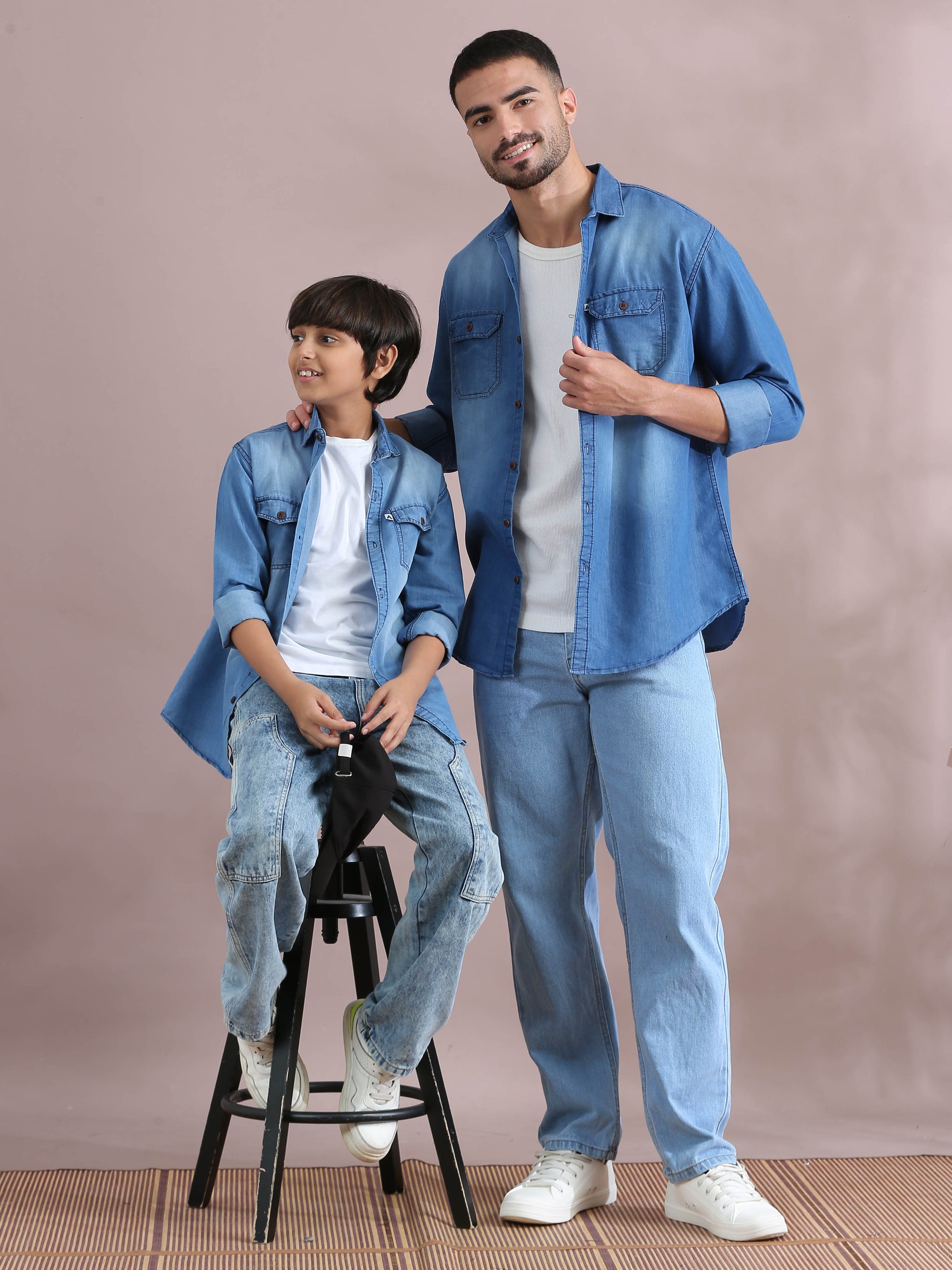  Double Pocket Father And Son Matching Collared Shirts