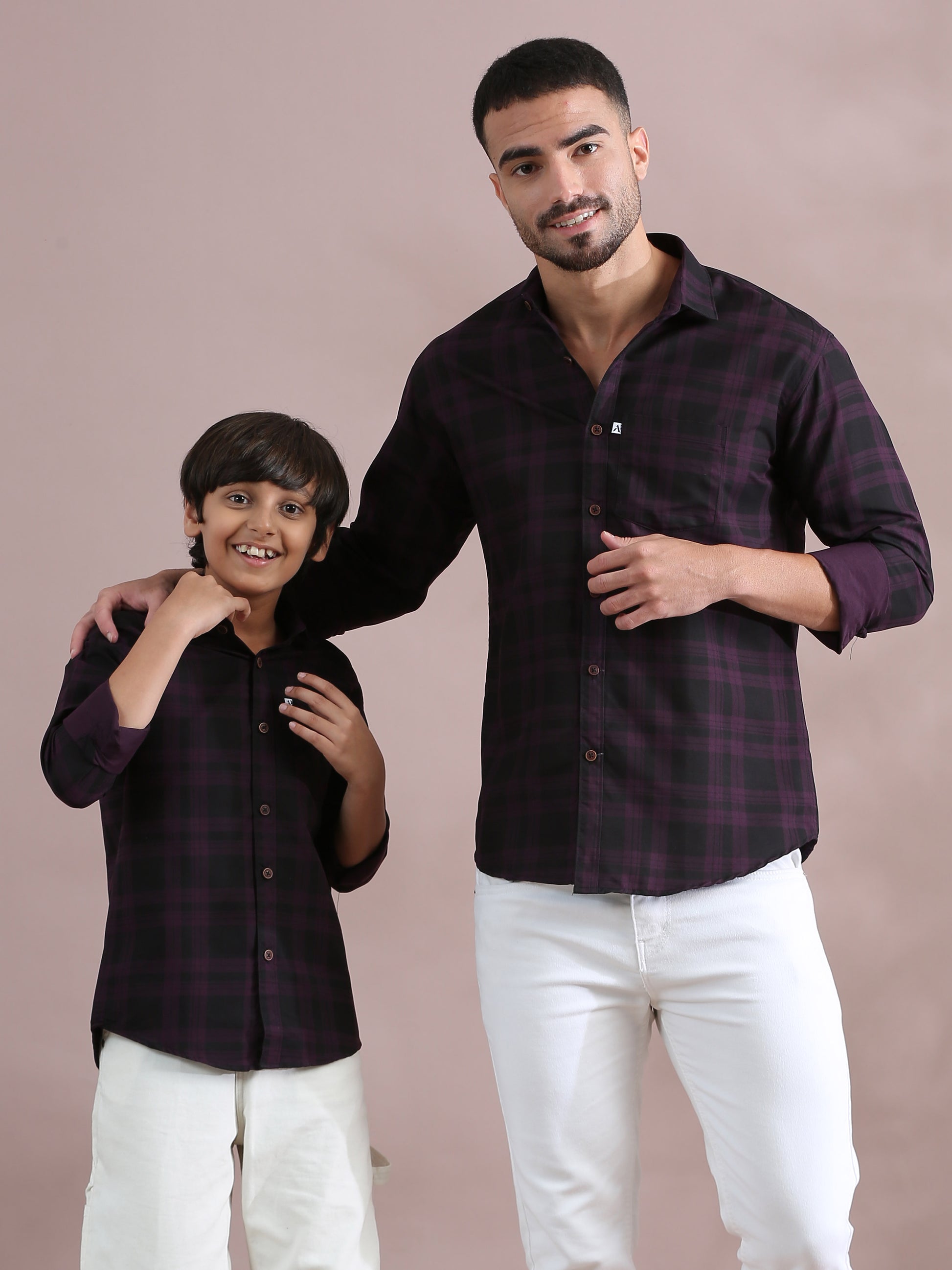 Purple Father And Son Matching Formal Shirts 