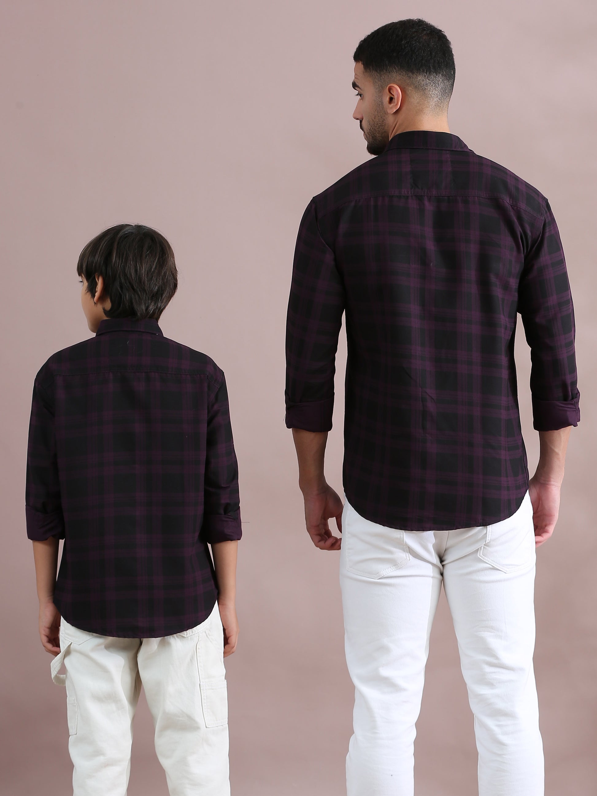 Purple Father And Son Matching Formal Shirts 