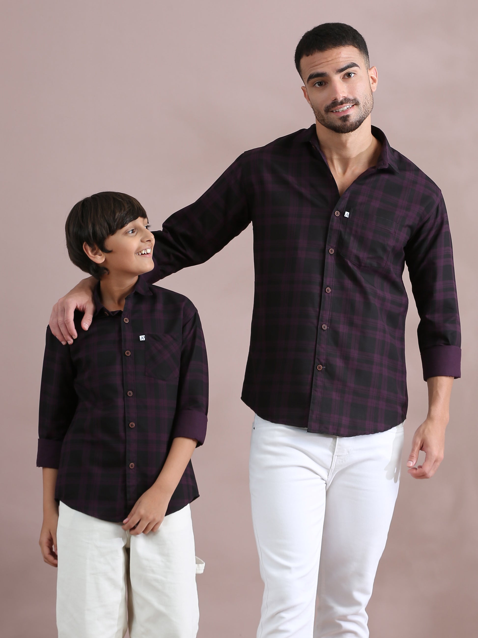 Purple Father And Son Matching Formal Shirts 
