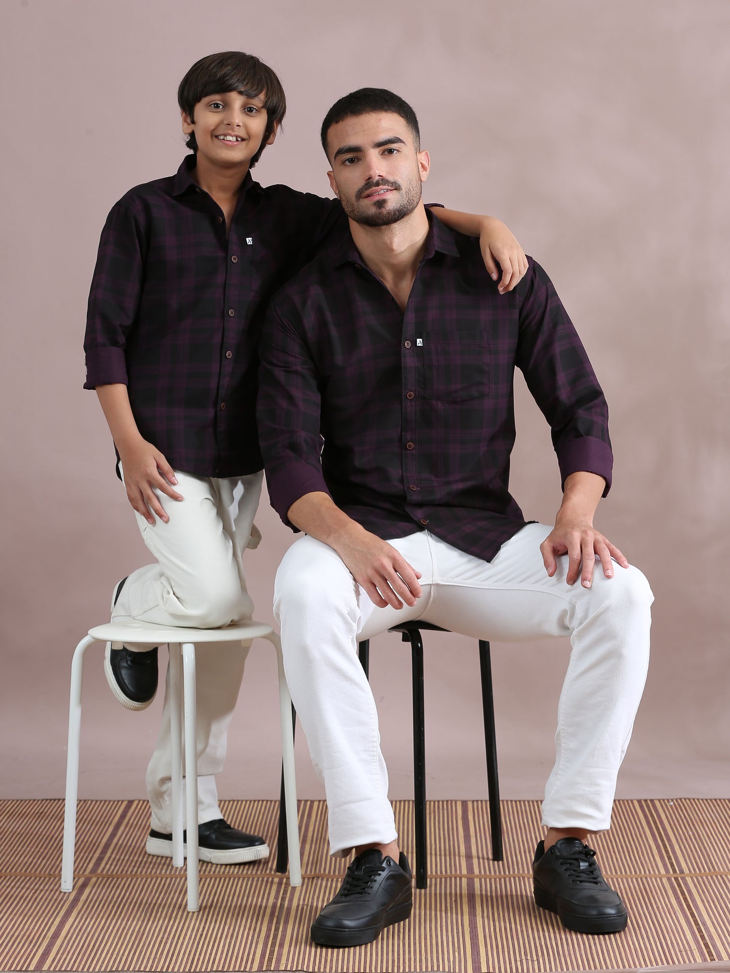 Purple Father And Son Matching Formal Shirts 