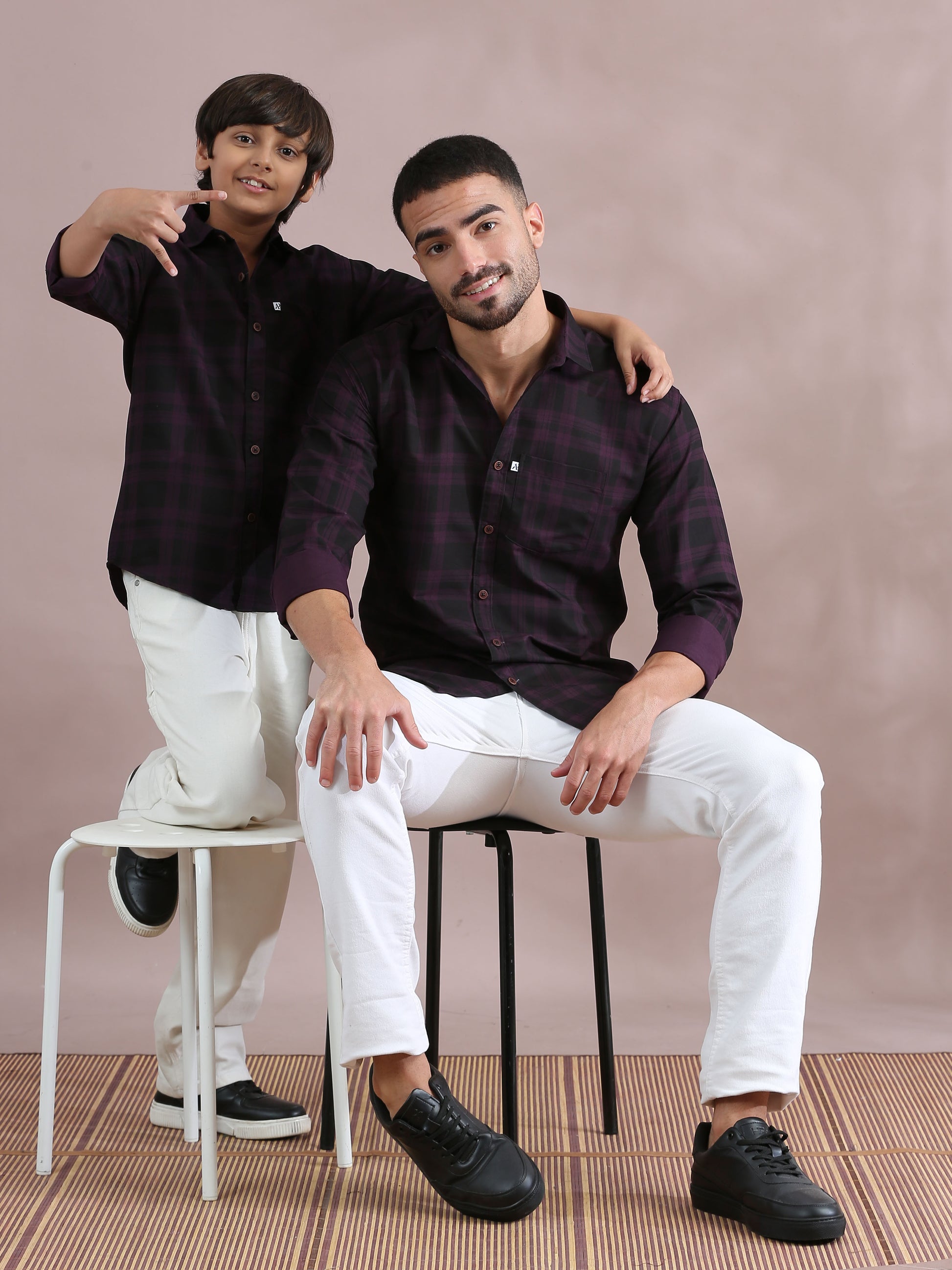 Purple Father And Son Matching Formal Shirts 