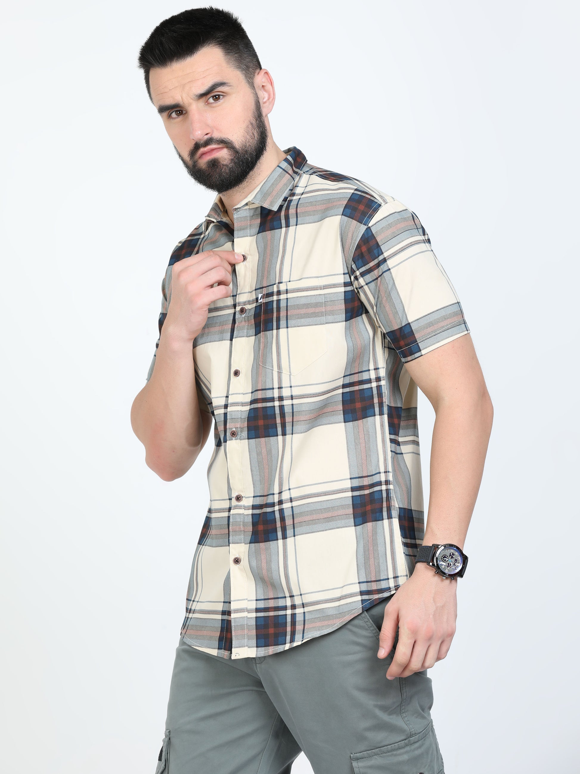 Broadchecks Cotton Blend Yellow Check Shirt Mens 