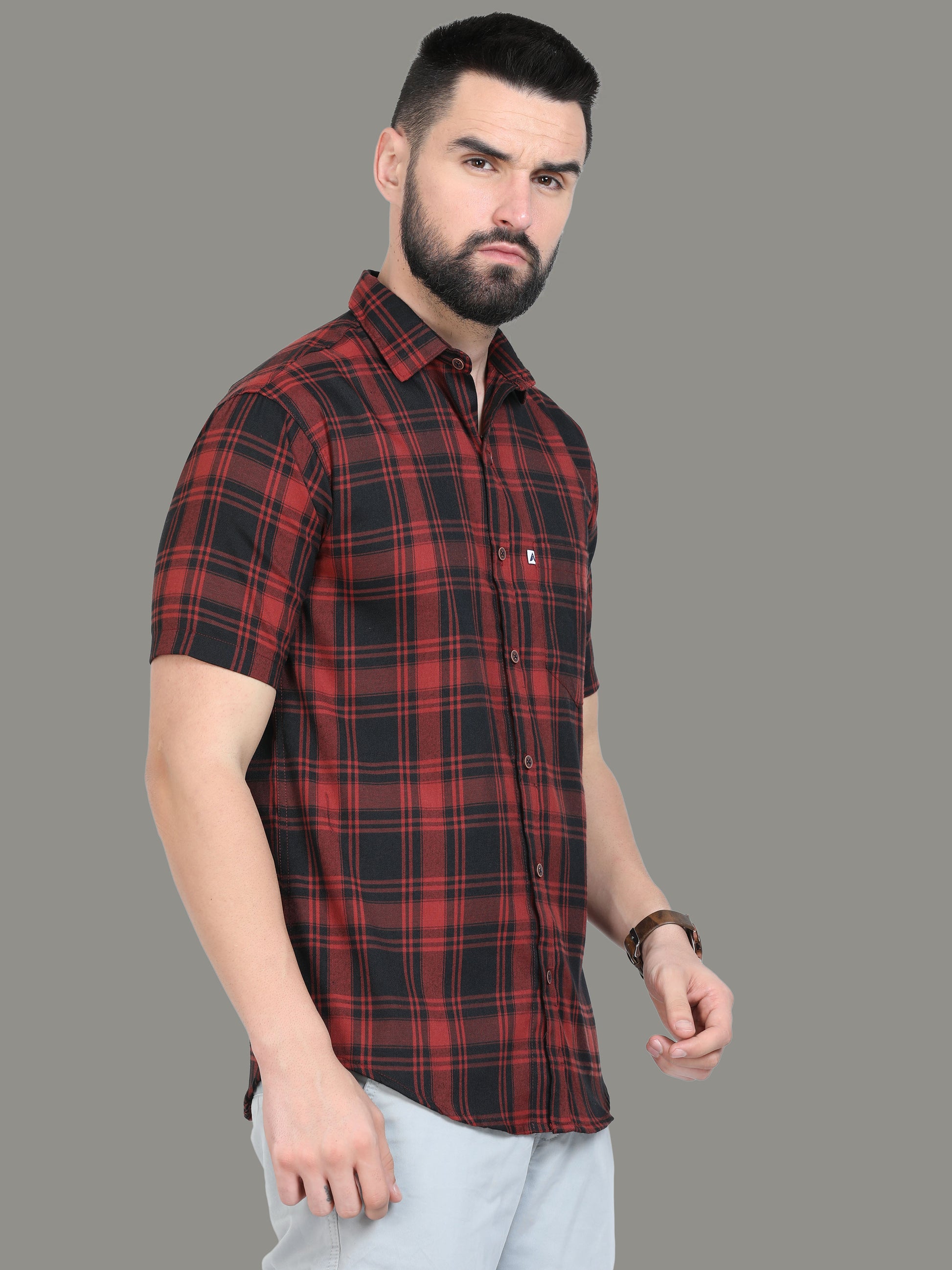 Tiger Orange Check Shirt Mens Cotton Blend