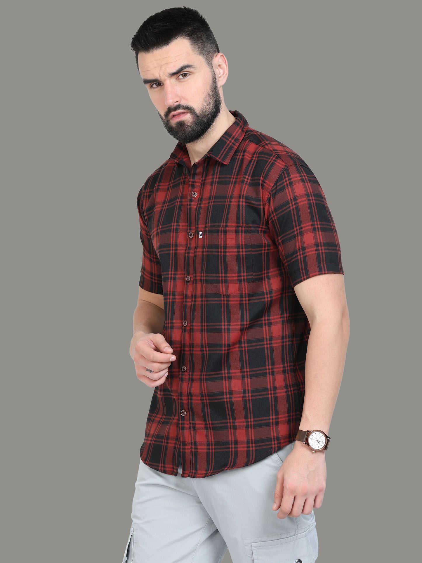 Tiger Orange Check Shirt Mens Cotton Blend