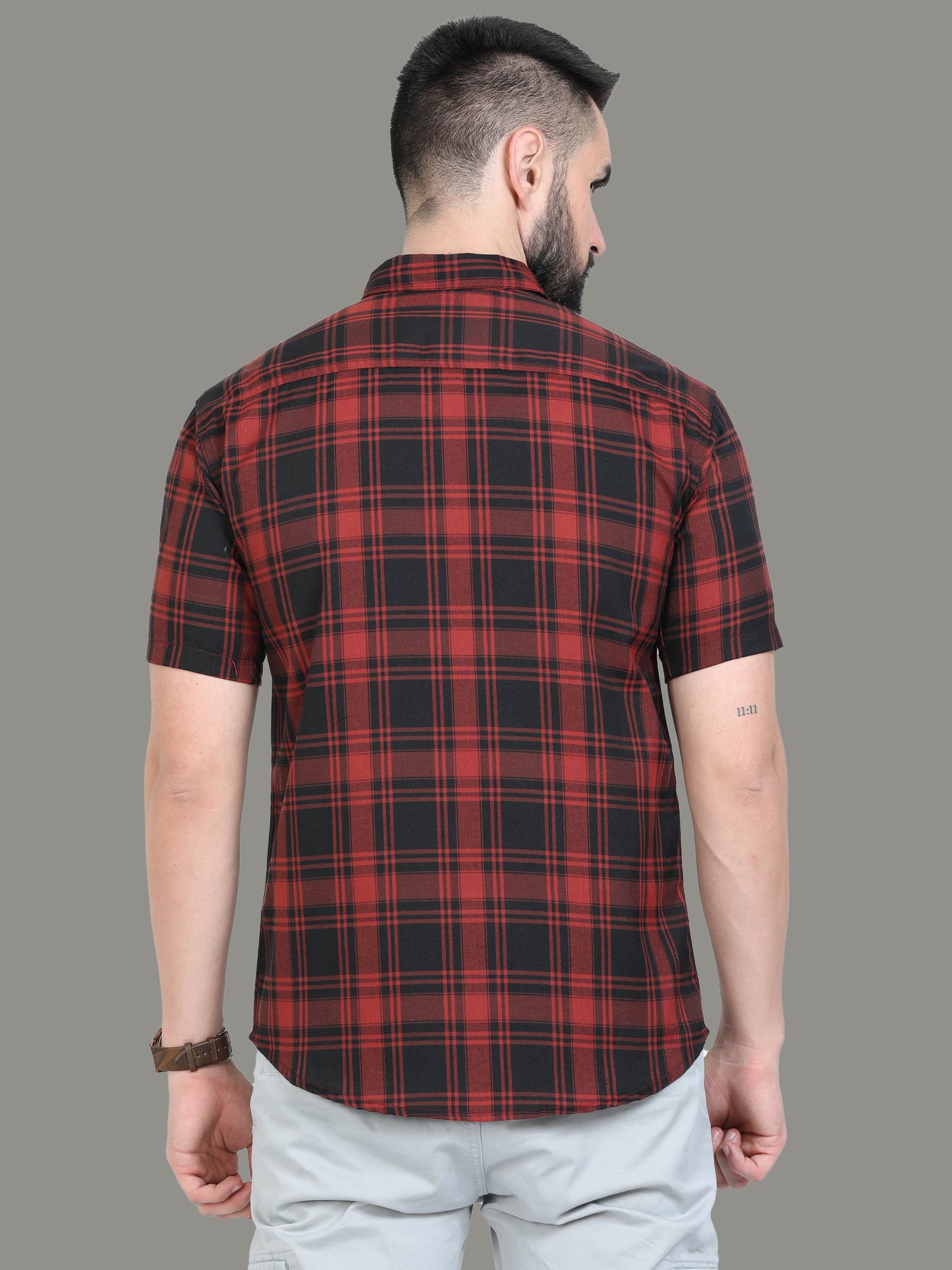 Tiger Orange Check Shirt Mens Cotton Blend