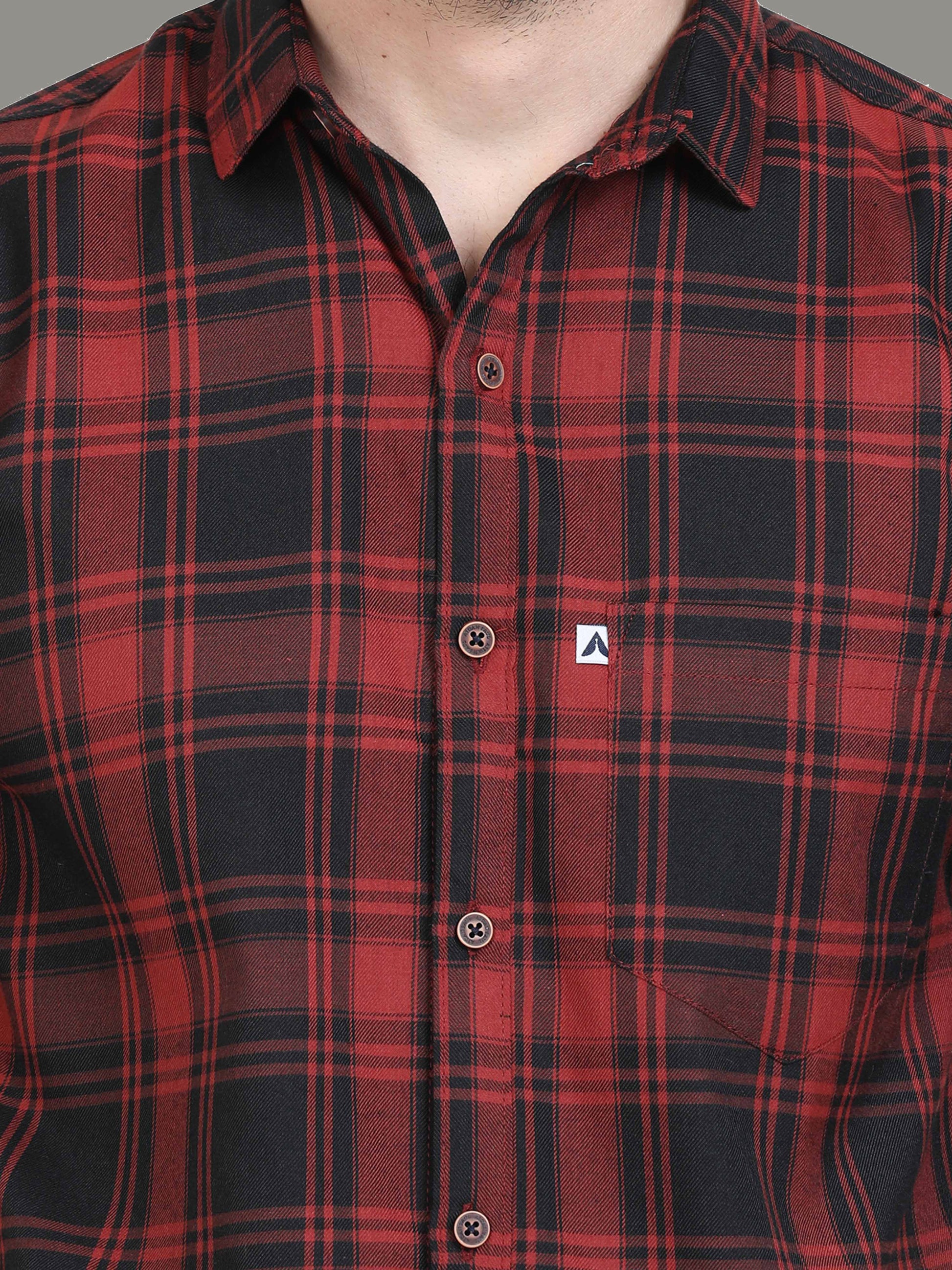 Tiger Orange Check Shirt Mens Cotton Blend