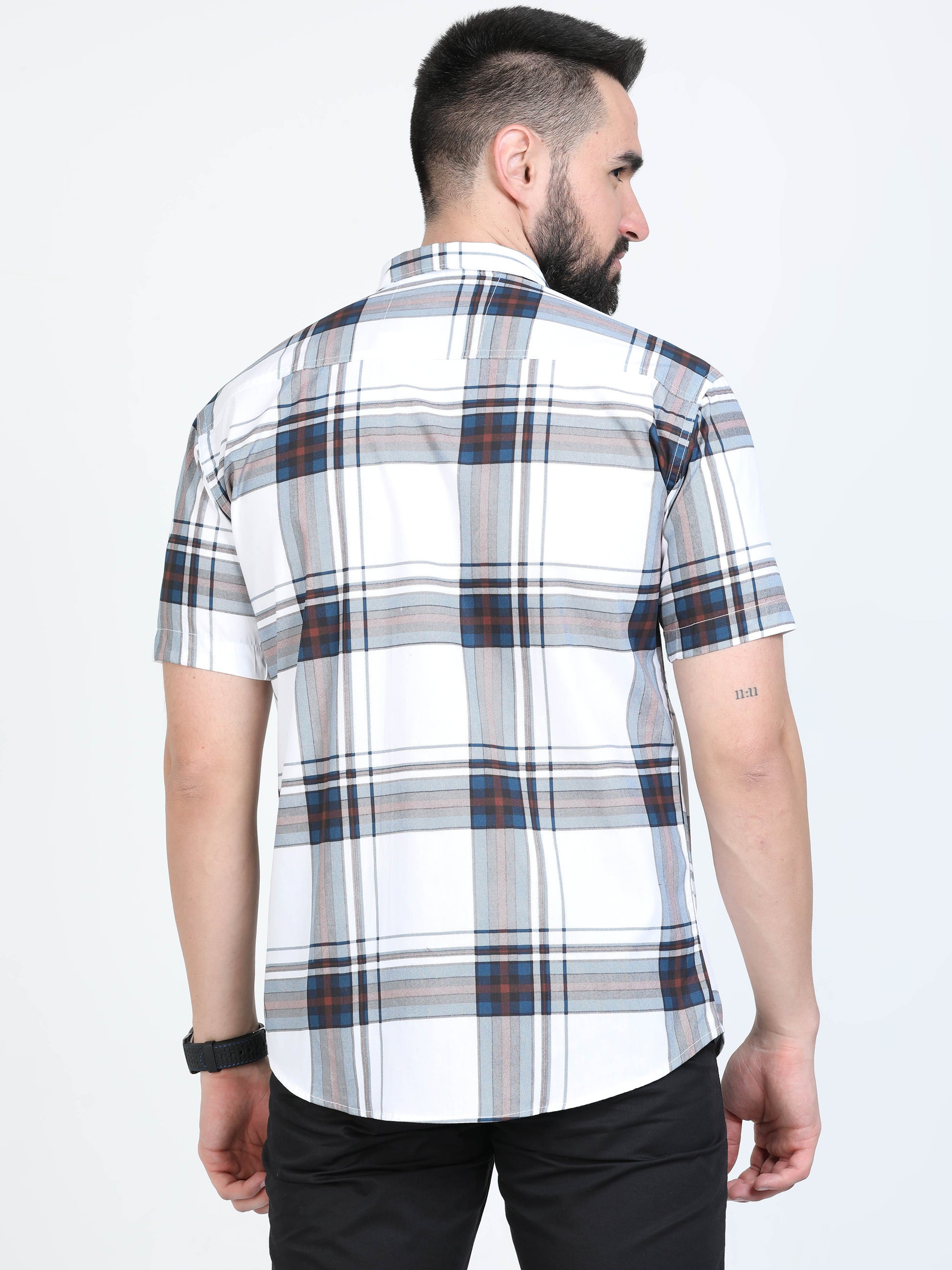 Broadchecks White Mens Half Sleeve Check Shirts 