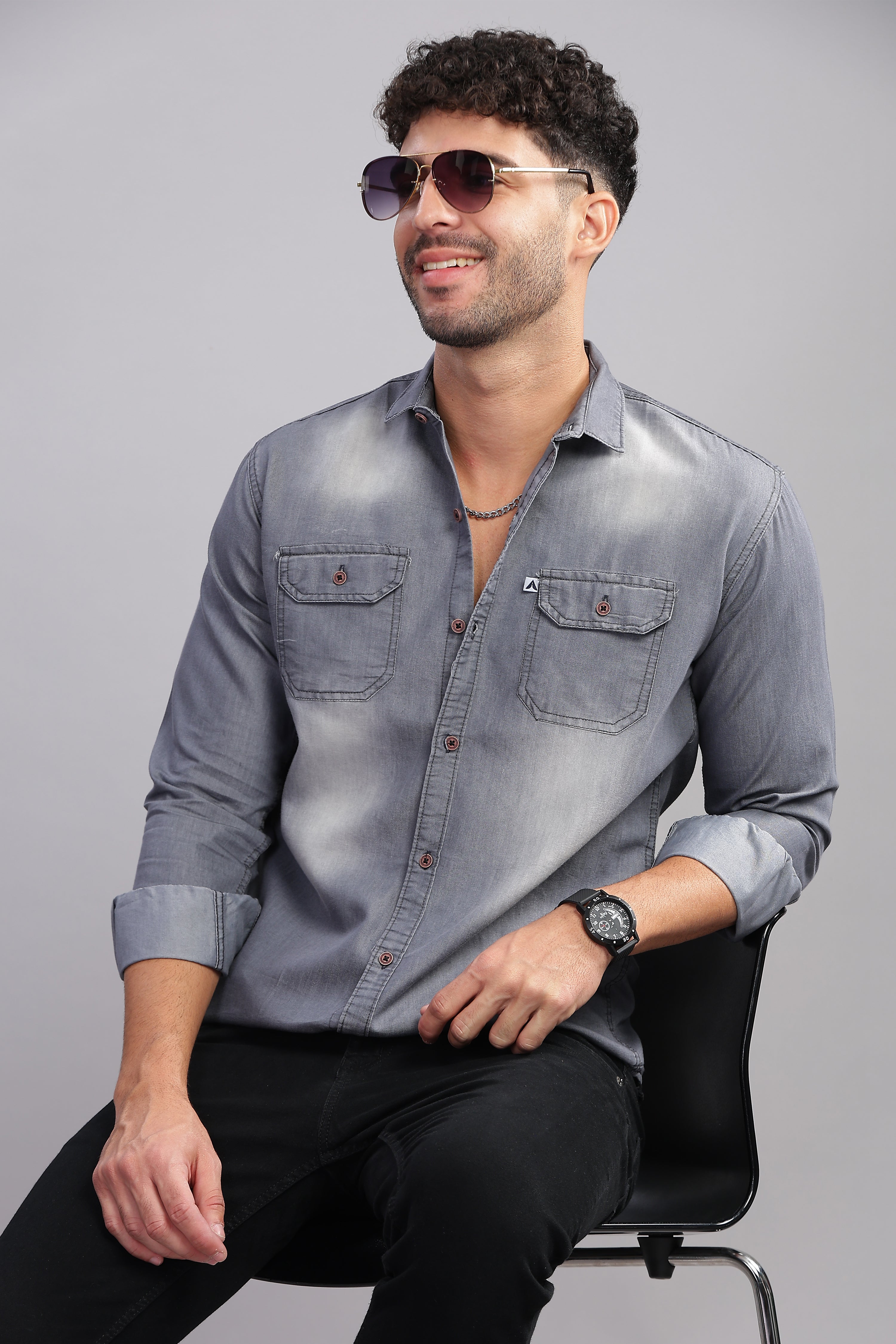Shop Shade Denim Double Pocket Shirt For Men In India