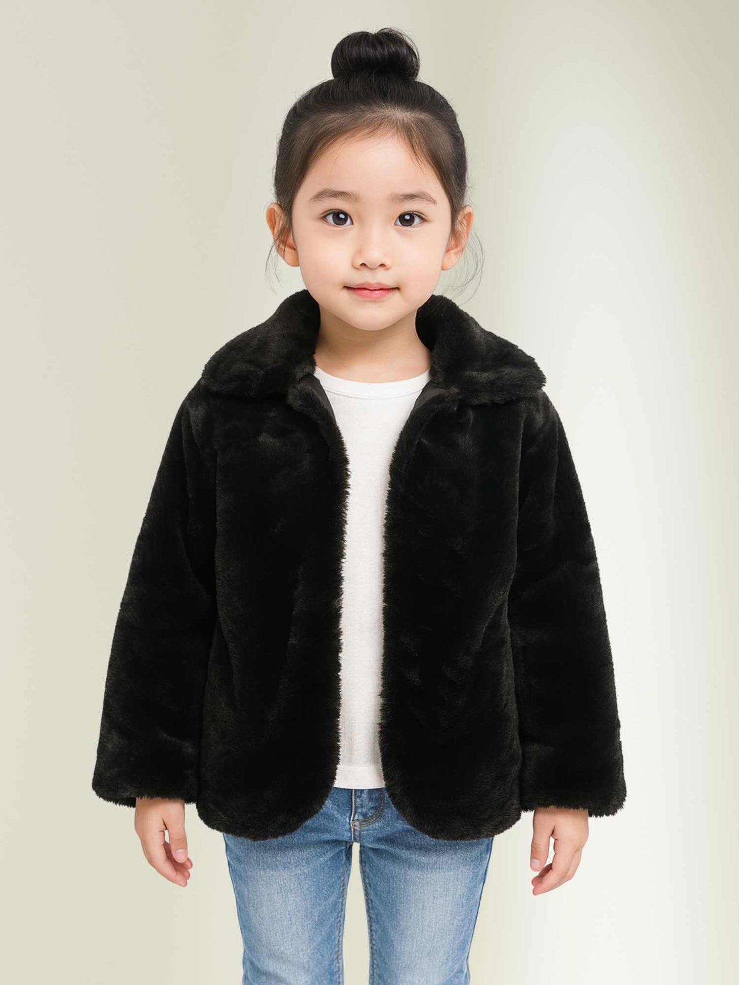 a black faux fur winter jacket by Faryra