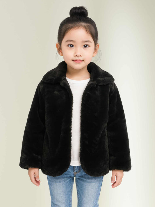 a black faux fur winter jacket by Faryra
