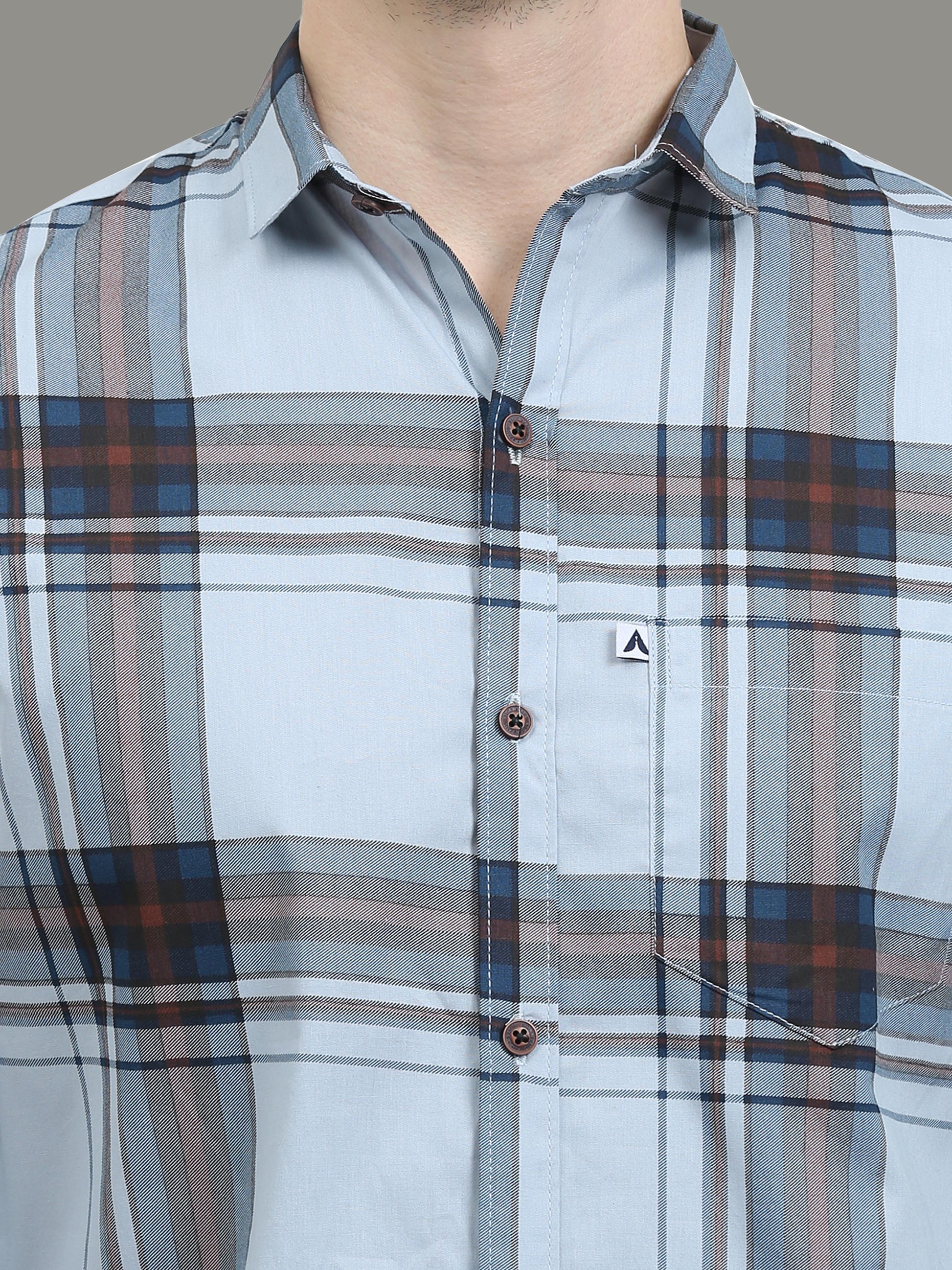 Broadchecks Aqua Blue Long Sleeve Shirt for Men