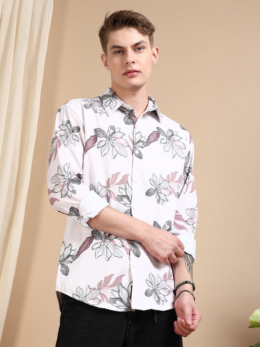  Pink Printed Crushed Shirt for Men 