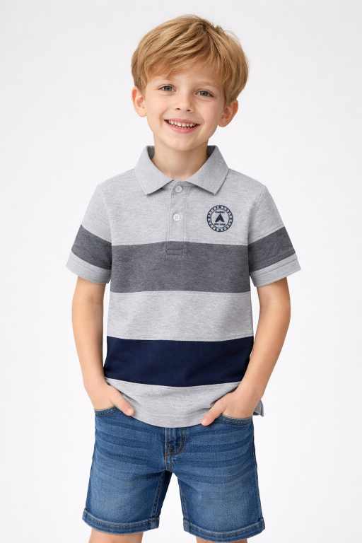 Boys Grey Colorblock Polo T-Shirt – Pure Cotton, Smart Casual Wear