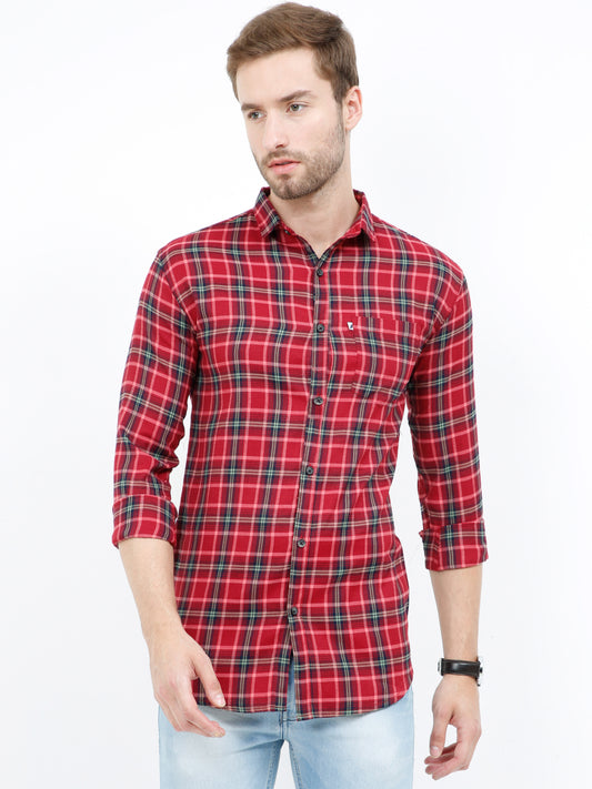 Men's Mix checks Red Cotton Blend Regular Fit Shirt