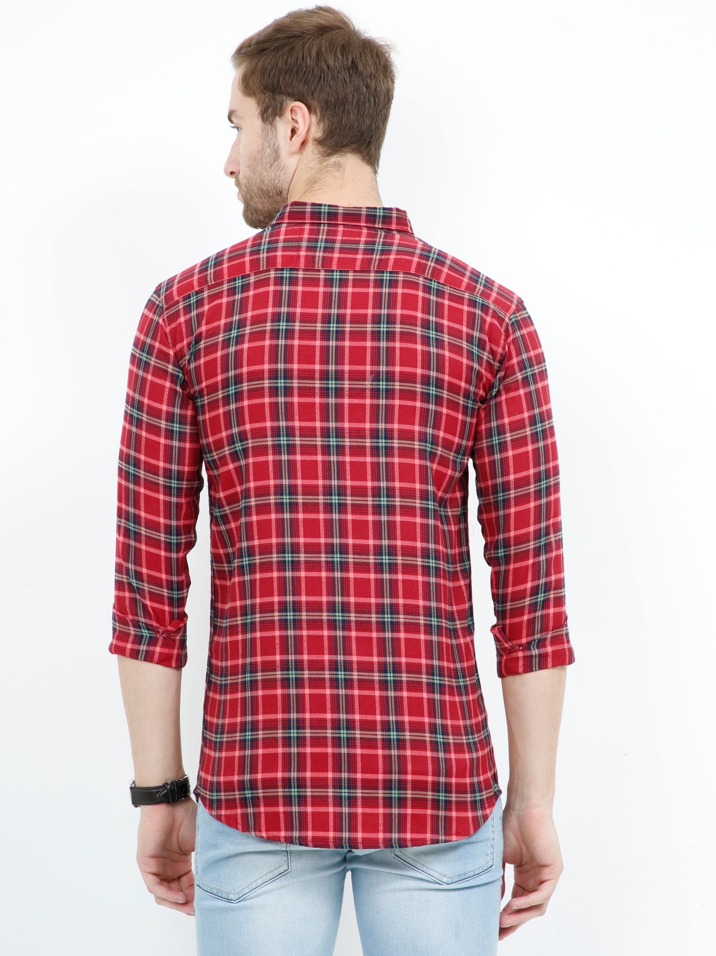 Men's Mix checks Red Cotton Blend Regular Fit Shirt
