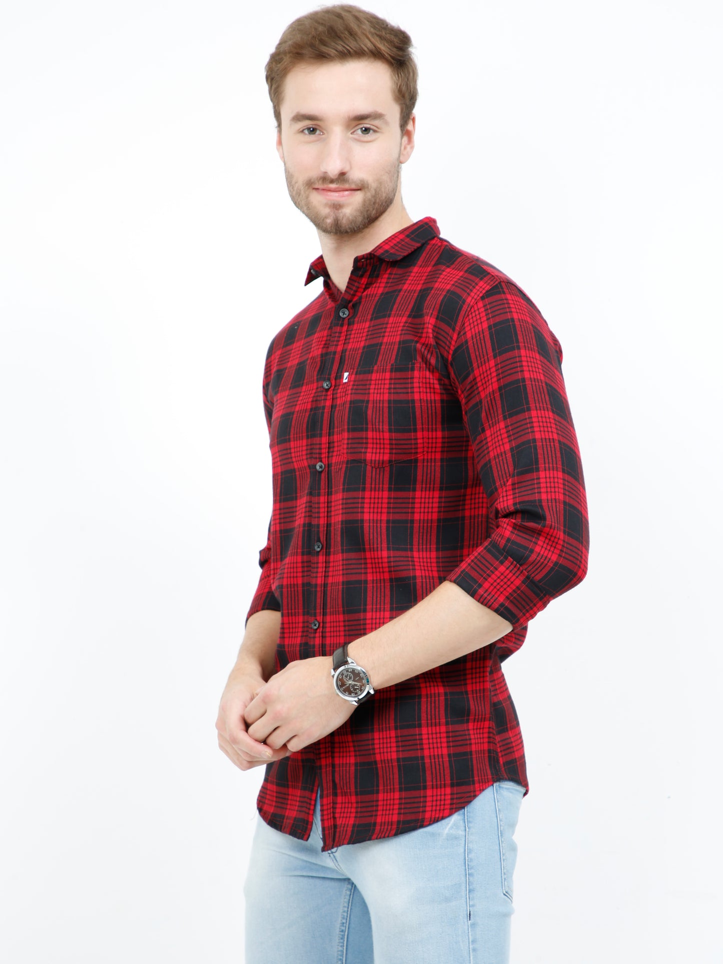 Men's Mix checks Maroon Cotton Blend Regular Fit Shirt