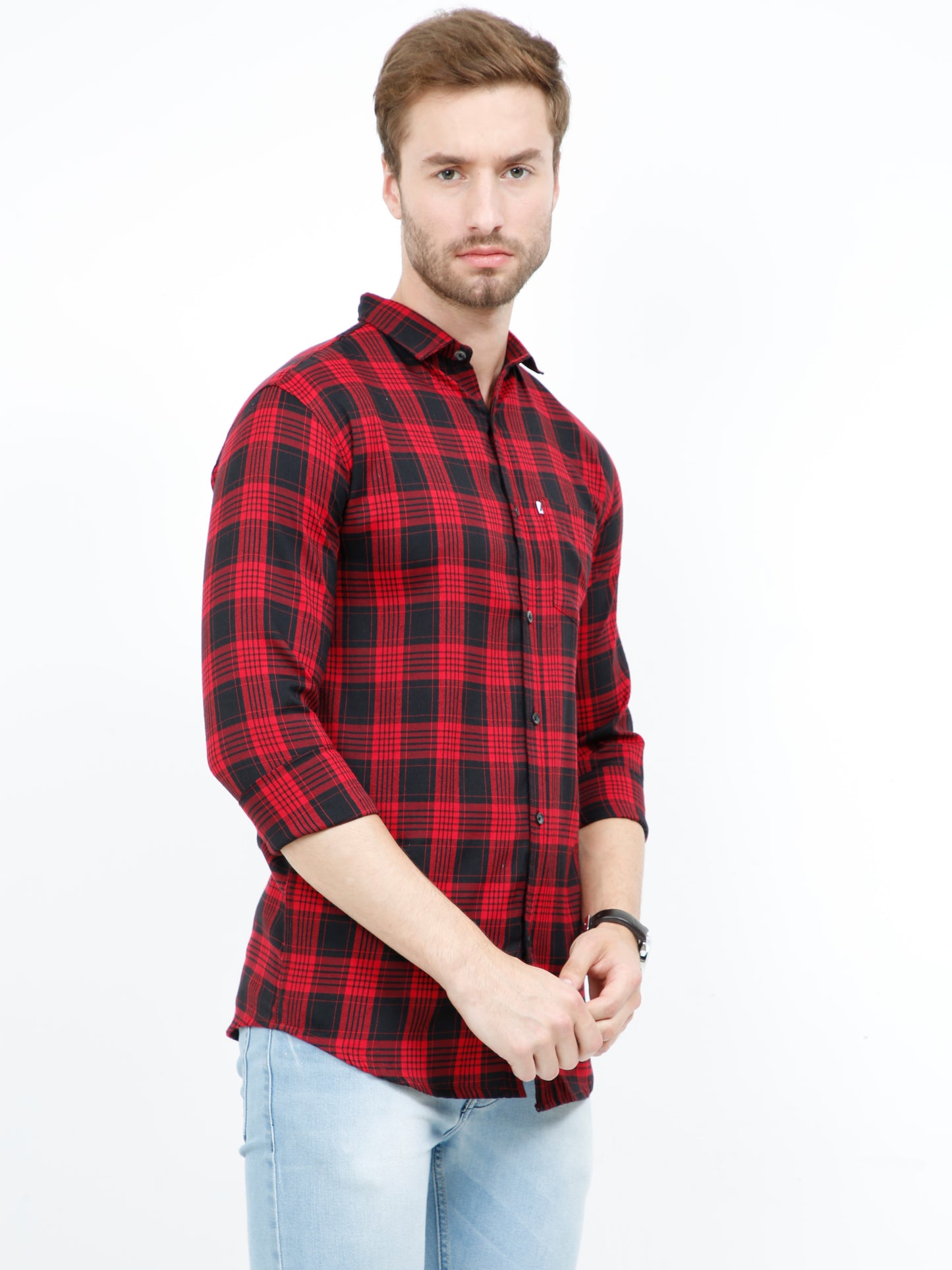 Men's Mix checks Maroon Cotton Blend Regular Fit Shirt