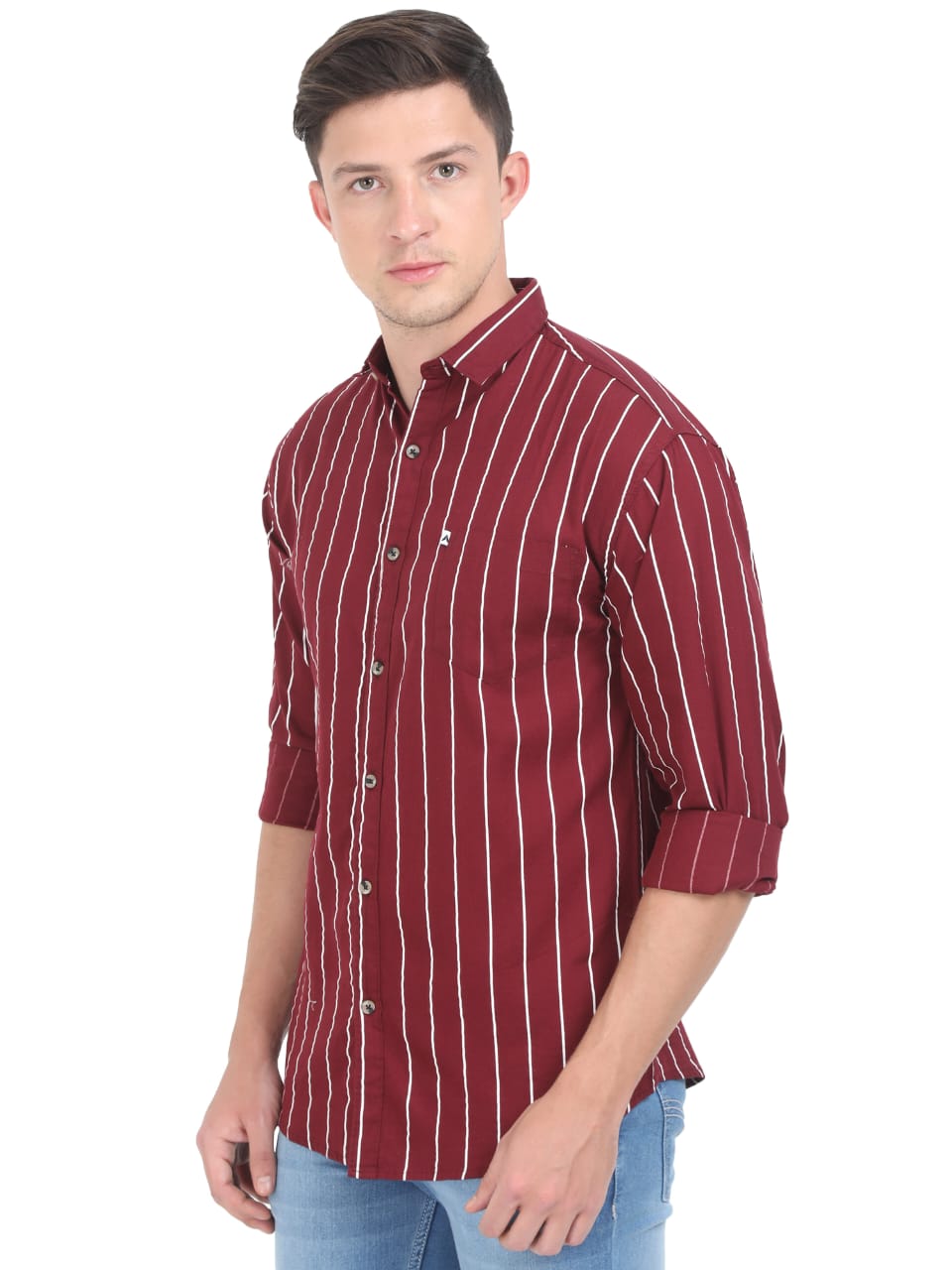 Maroon Stripes Cotton Shirt for Men