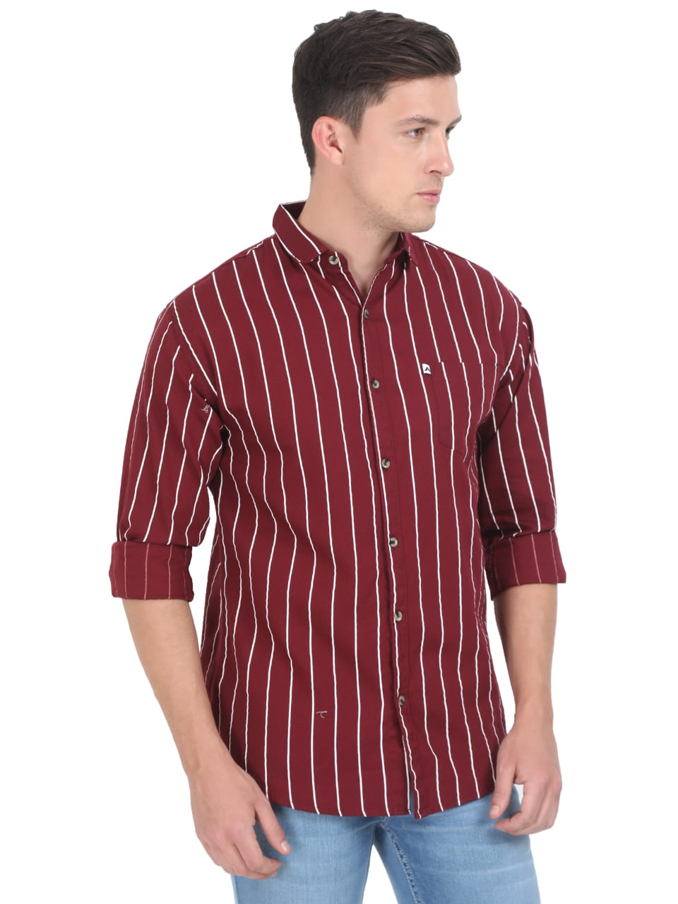 Maroon Stripes Cotton Shirt for Men