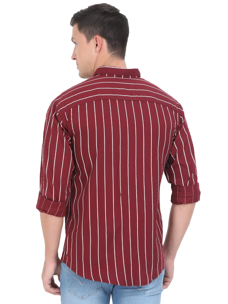 Maroon Stripes Cotton Shirt for Men