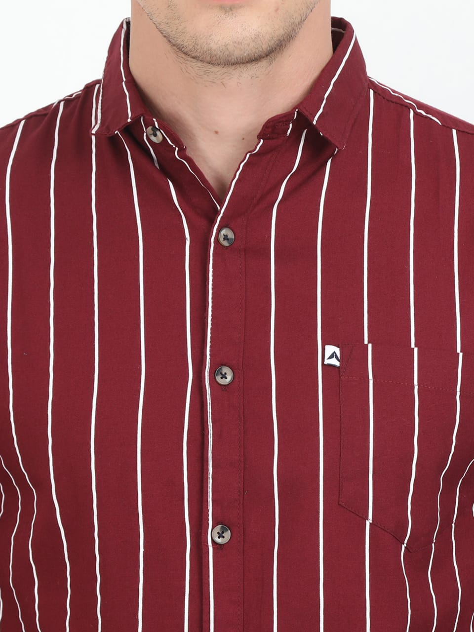Maroon Stripes Cotton Shirt for Men