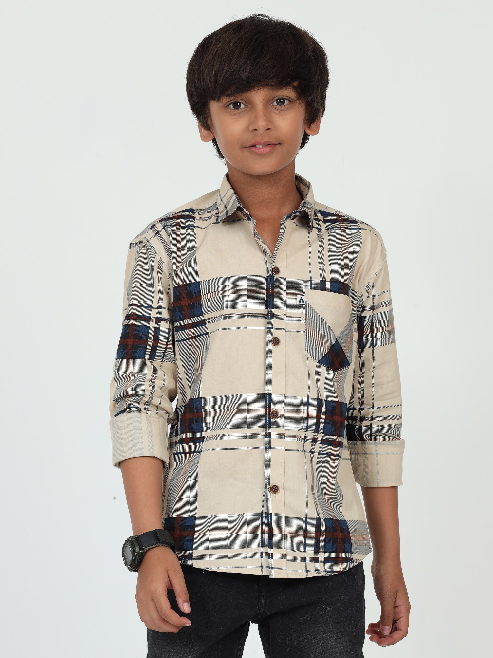 Broadchecks Cotton Blend Boys Yellow Shirt