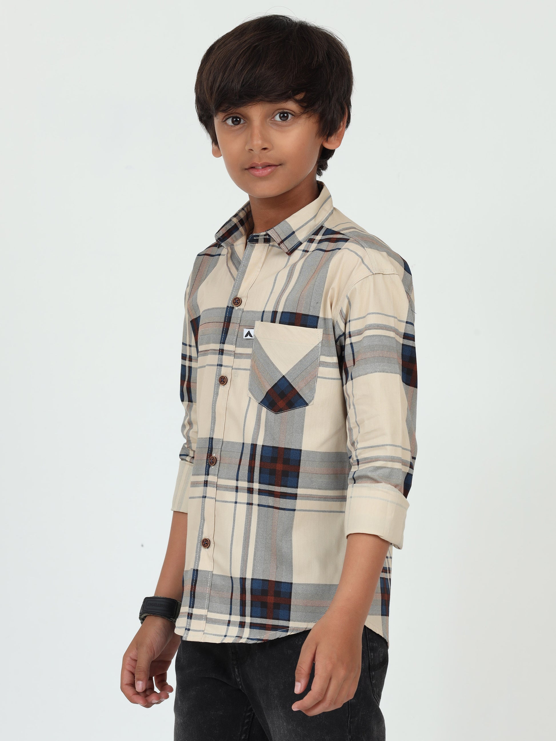 Broadchecks Cotton Blend Boys Yellow Shirt