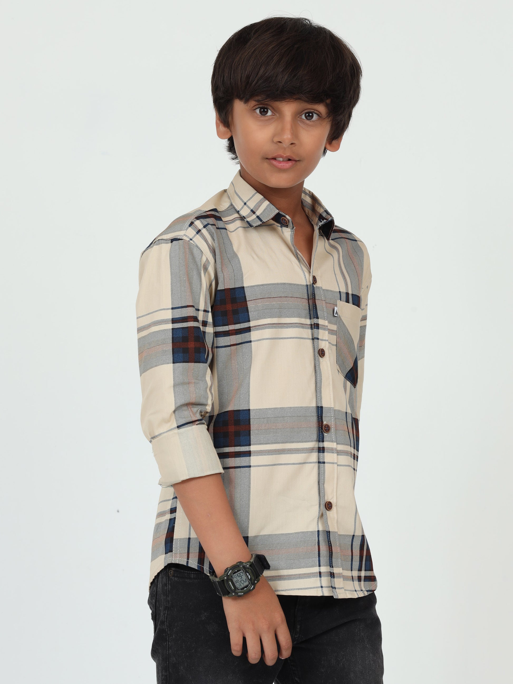 Broadchecks Cotton Blend Boys Yellow Shirt