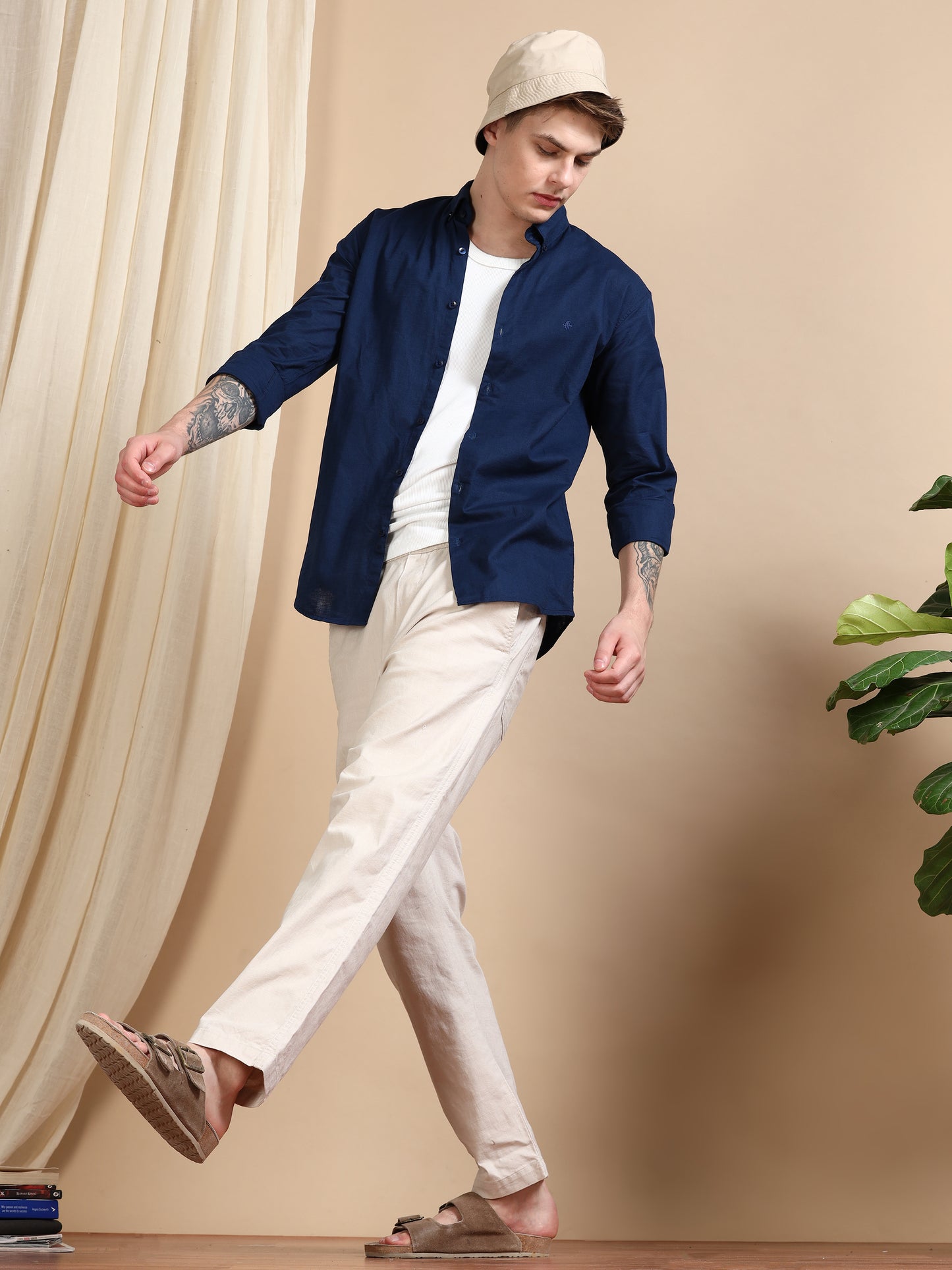 Solid Linen Royal Blue Colour Shirt For Men
